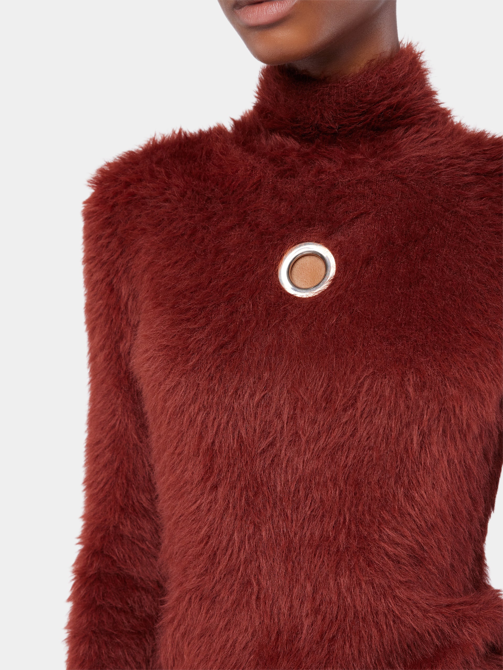 Turtleneck top in brushed knit brown position 4