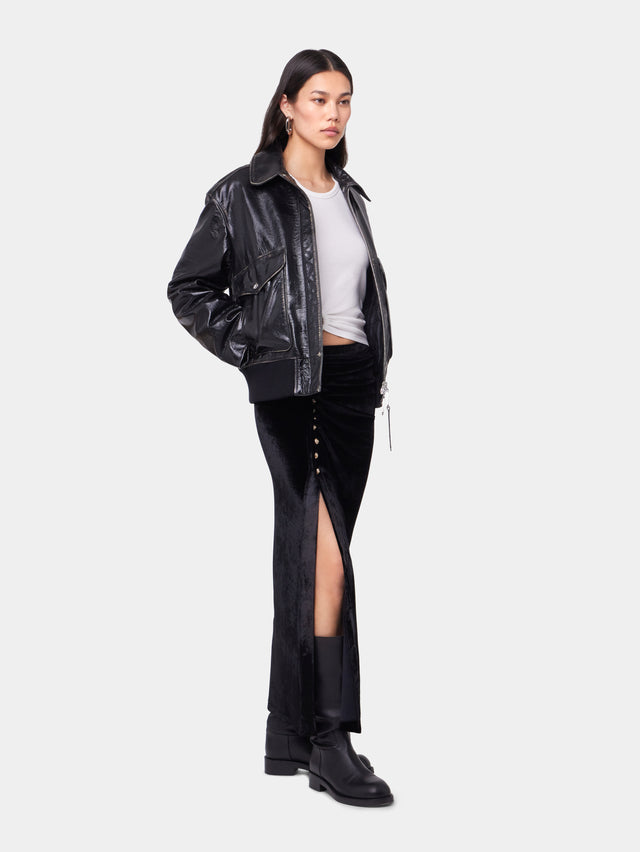 Black aviator blouson jacket in leather - Image 3