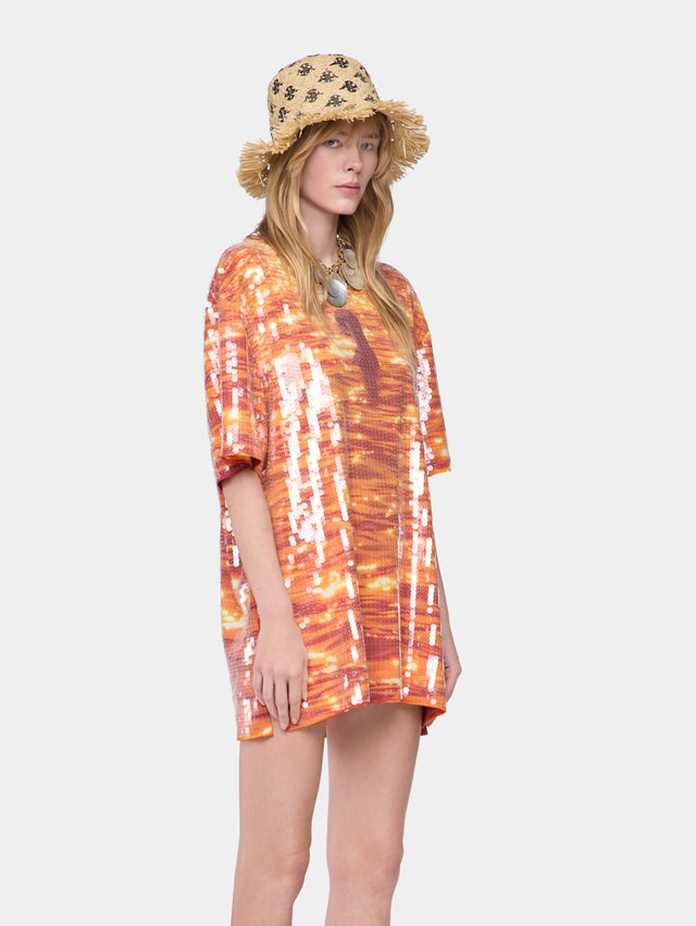 T-shirt mini dress in cotton and sequins - Image 3