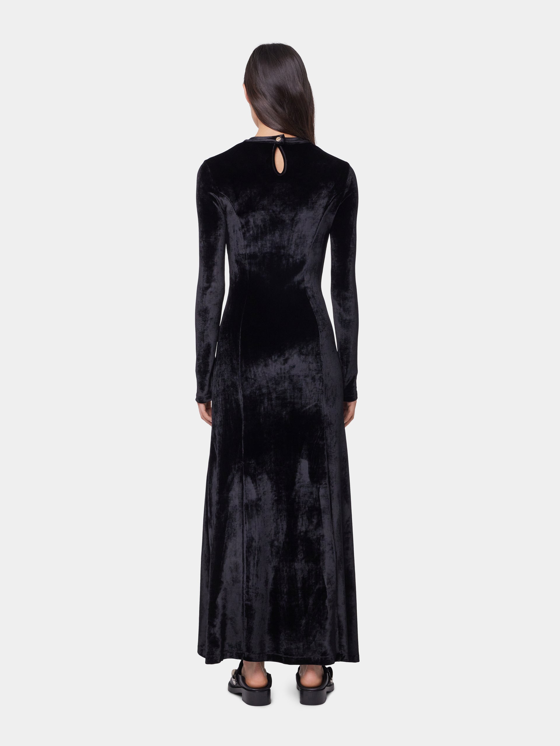 BLACK LONG DRAPED DRESS IN VELVET position 3