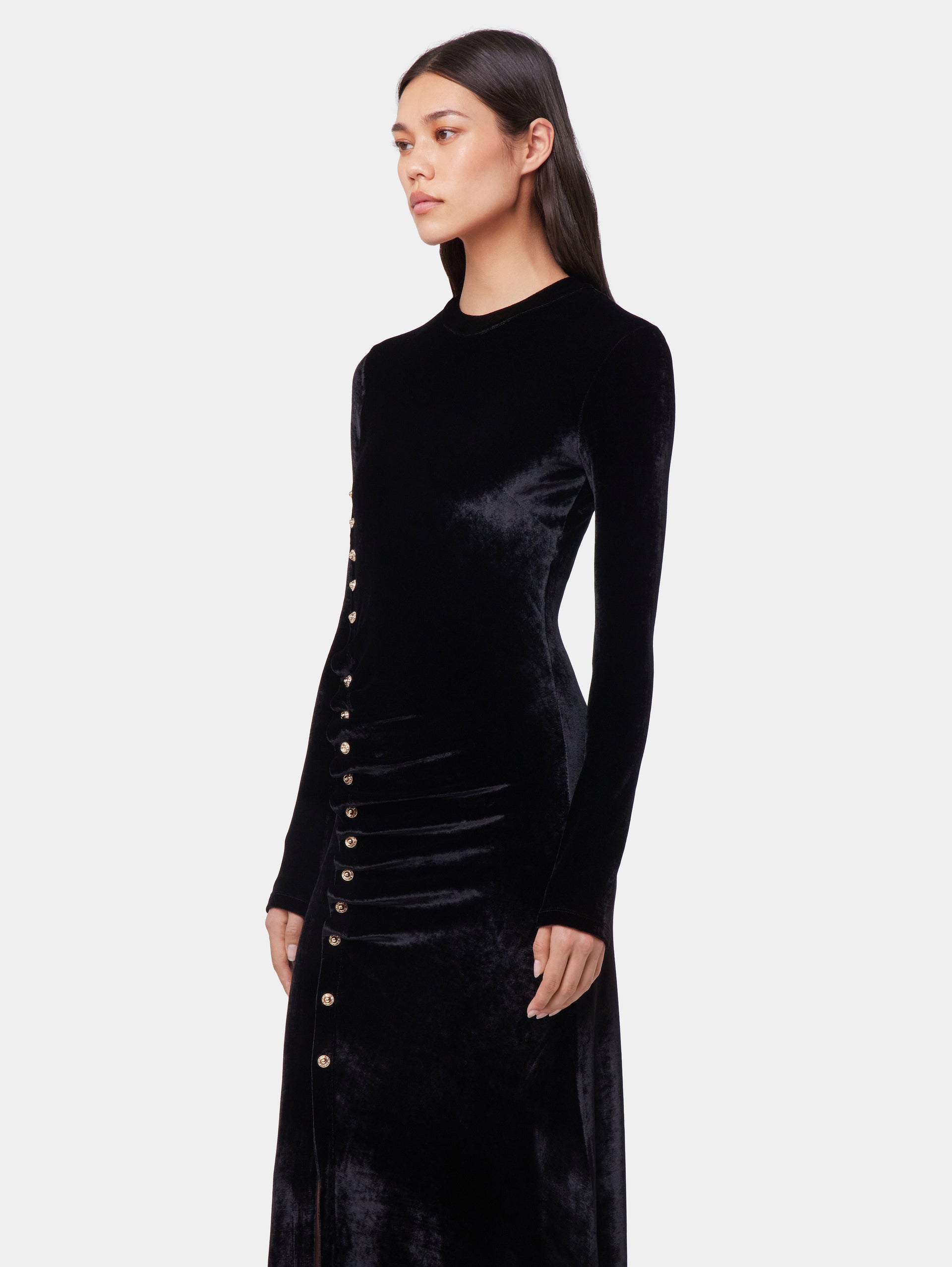 BLACK LONG DRAPED DRESS IN VELVET position 4