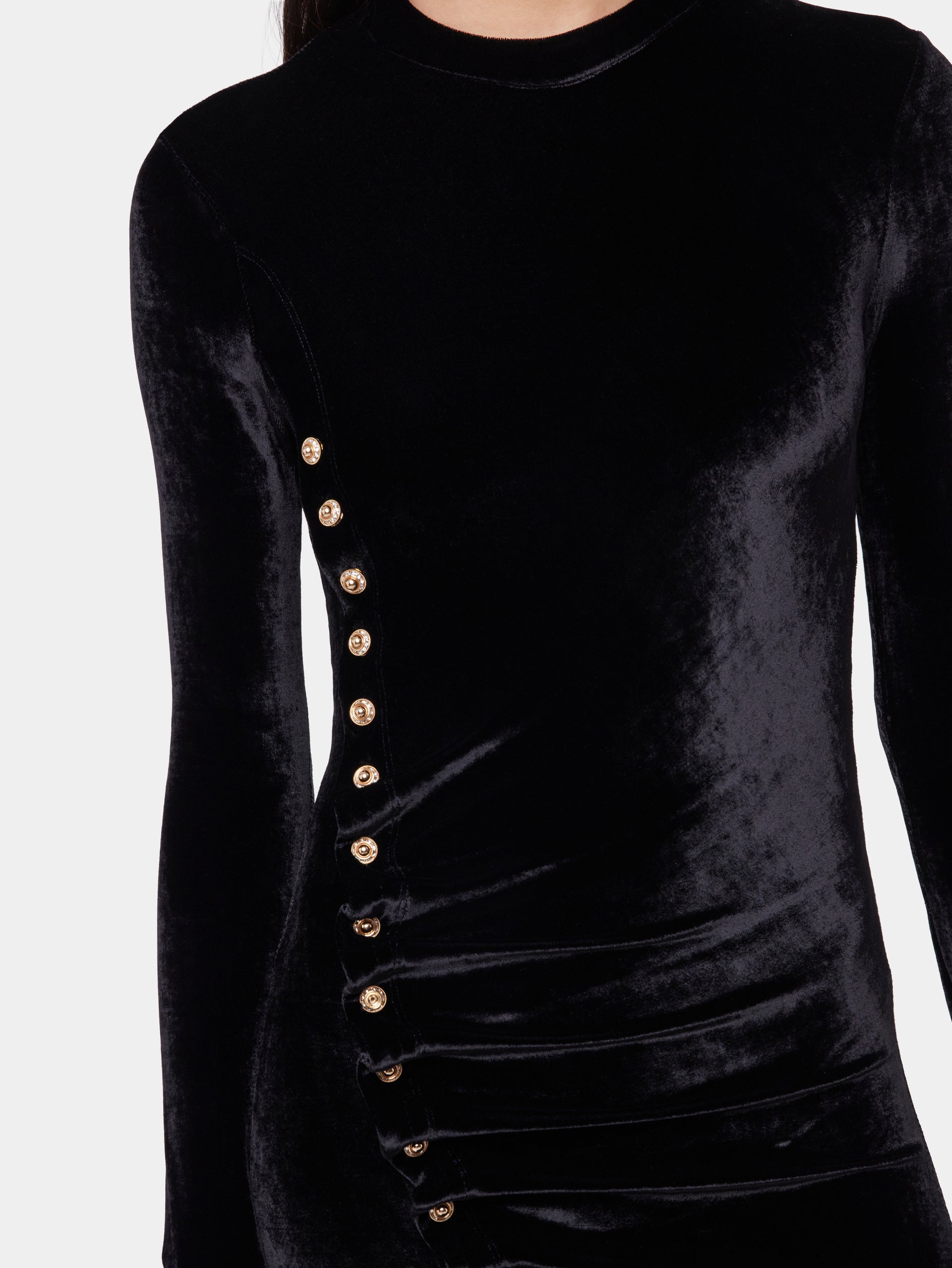 BLACK LONG DRAPED DRESS IN VELVET position 5