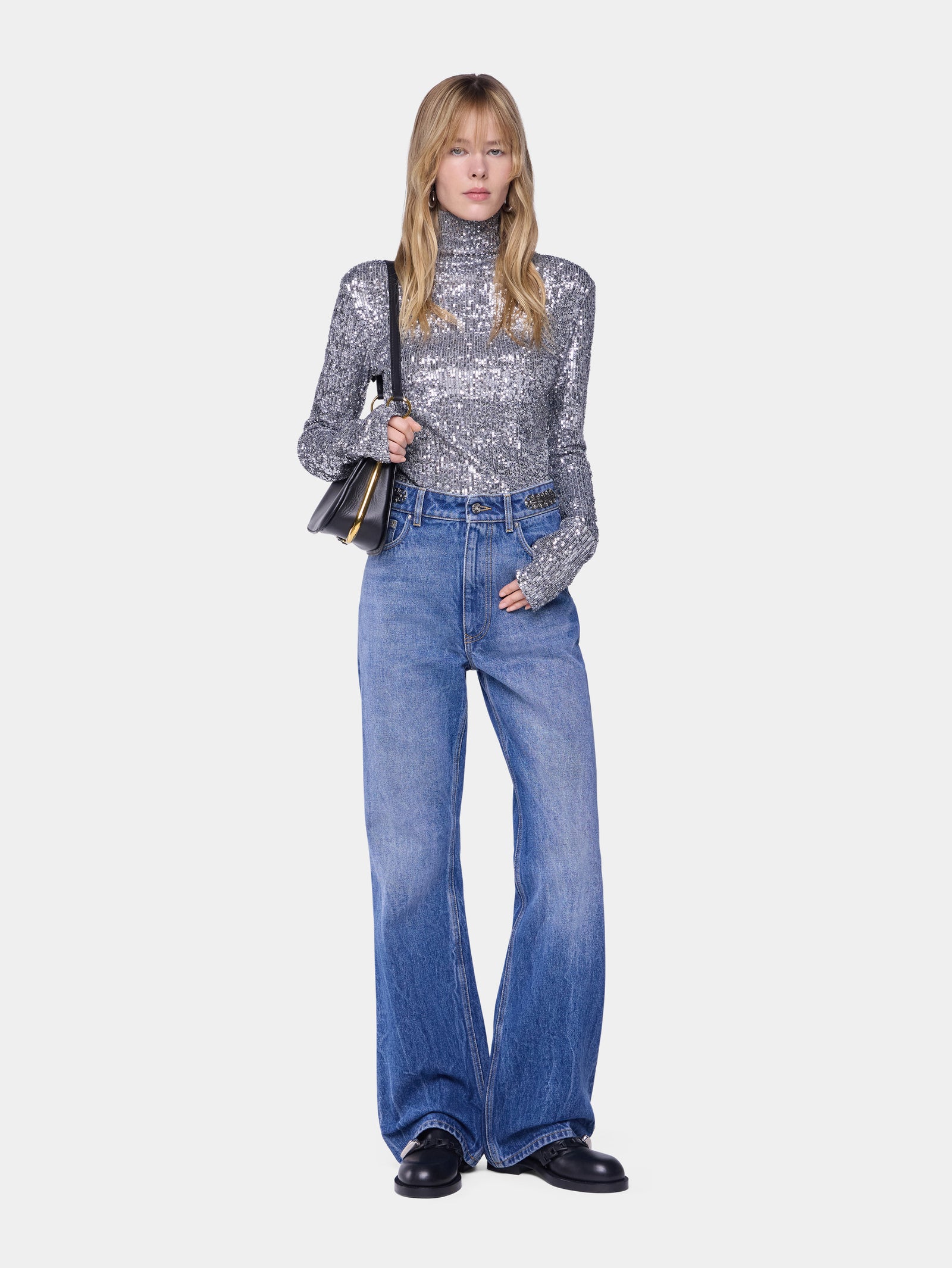 Turtleneck top in sequins position 2 - Image 2