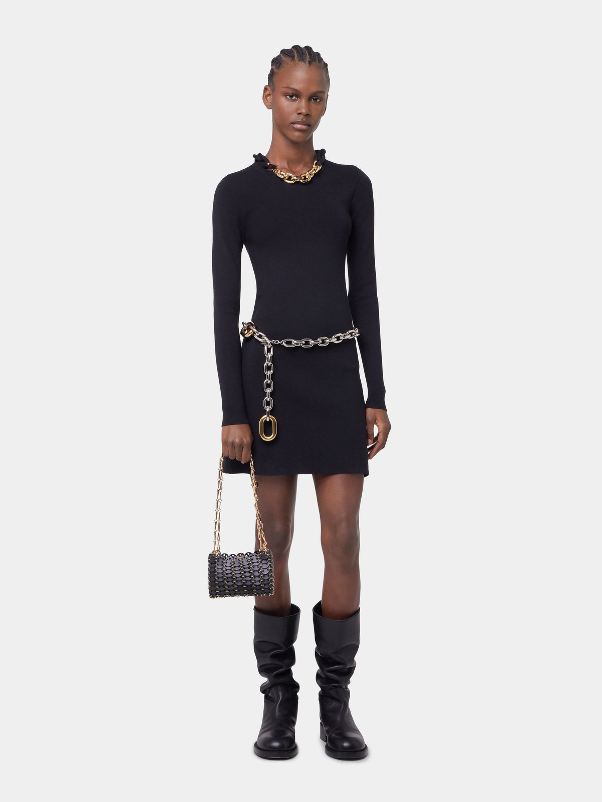 BLACK SHORT KNITTED DRESS position 1