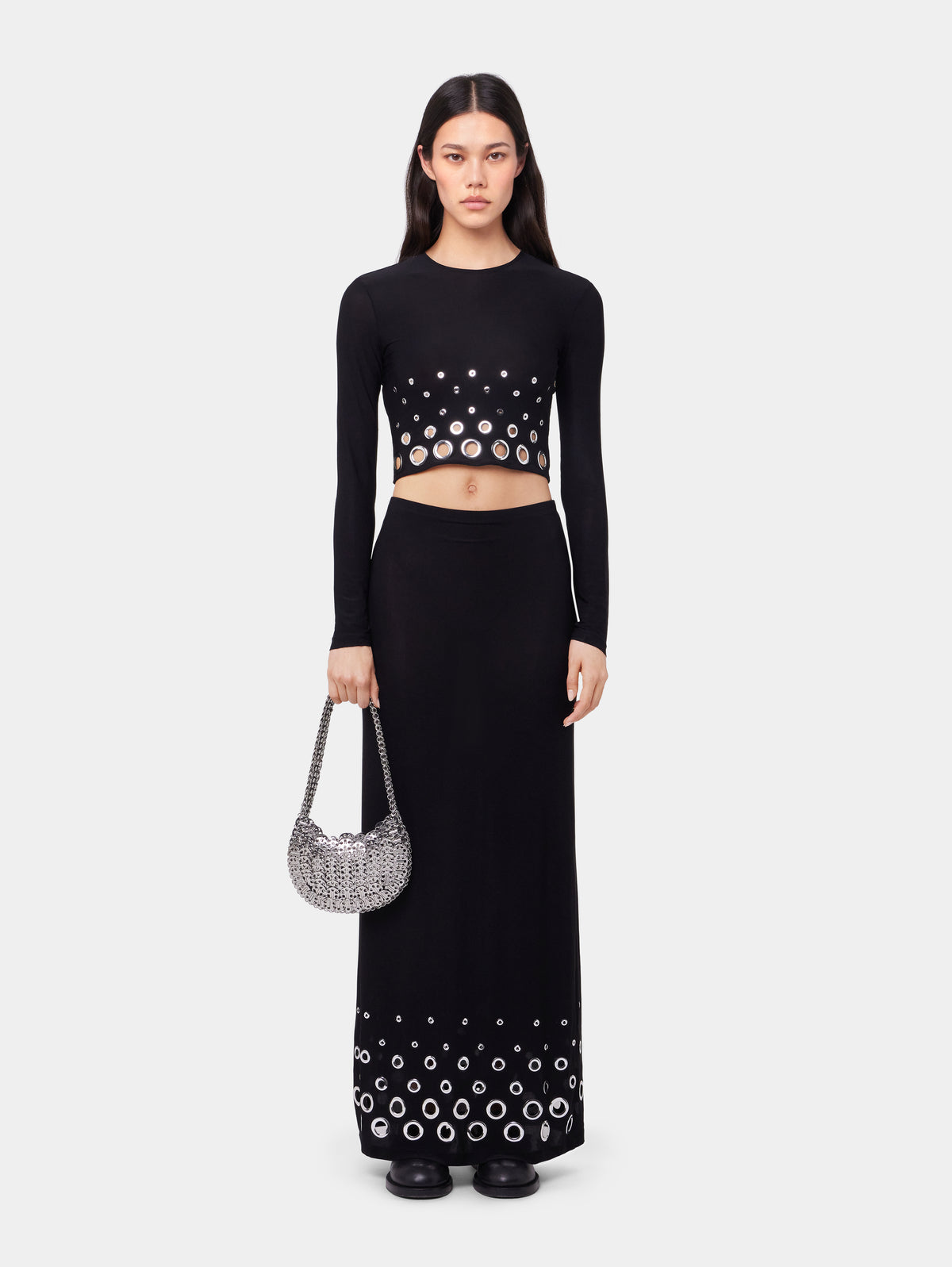 BLACK LONG SLEEVED CROP TOP IN JERSEY SECOND SKIN position 2