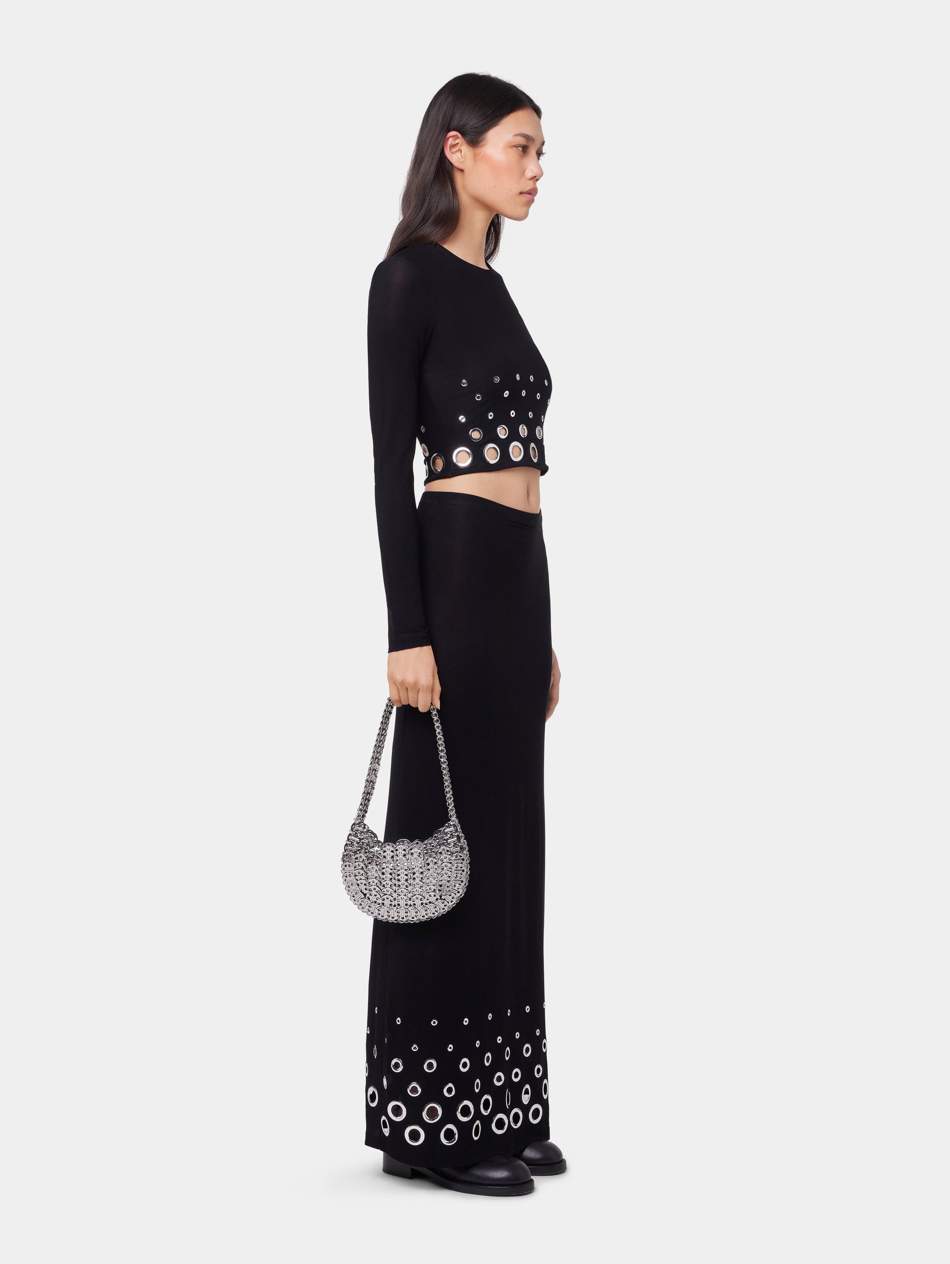 BLACK LONG SLEEVED CROP TOP IN JERSEY SECOND SKIN position 4