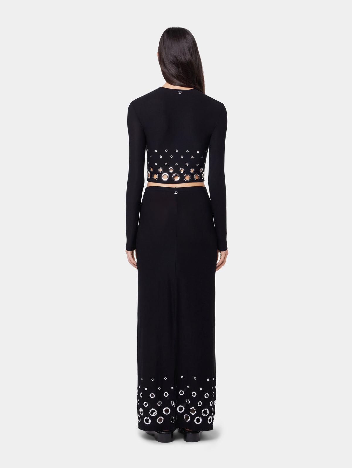 BLACK LONG SLEEVED CROP TOP IN JERSEY SECOND SKIN position 6