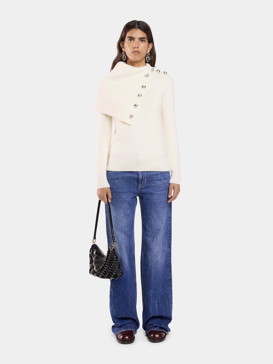 Black Paco shoulder clutch in calfkin leather position 3 - Image 3