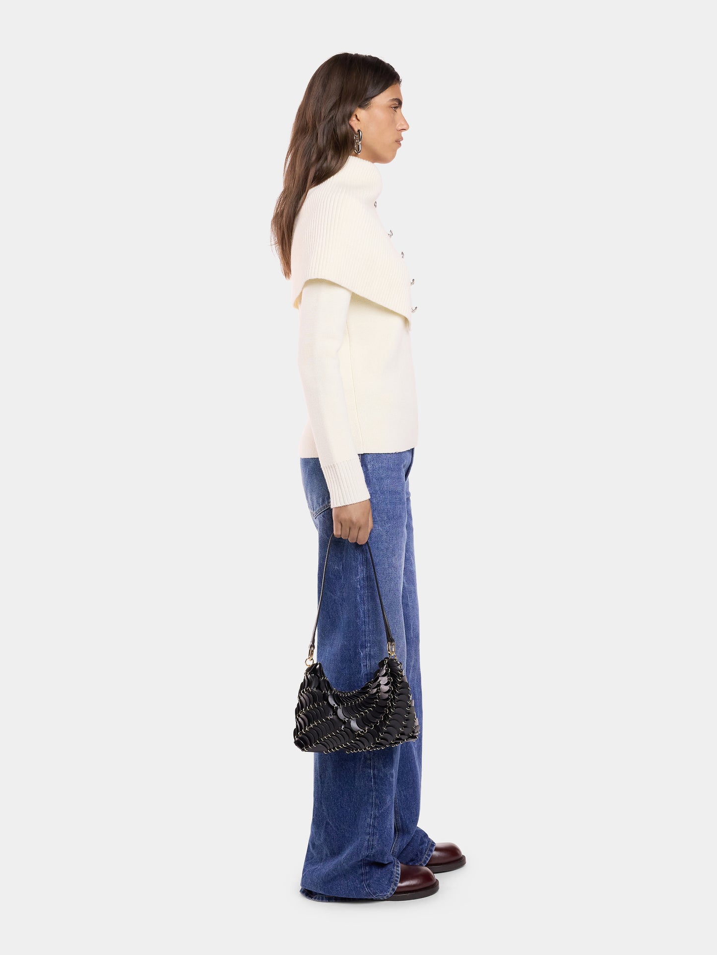 Black Paco shoulder clutch in calfkin leather