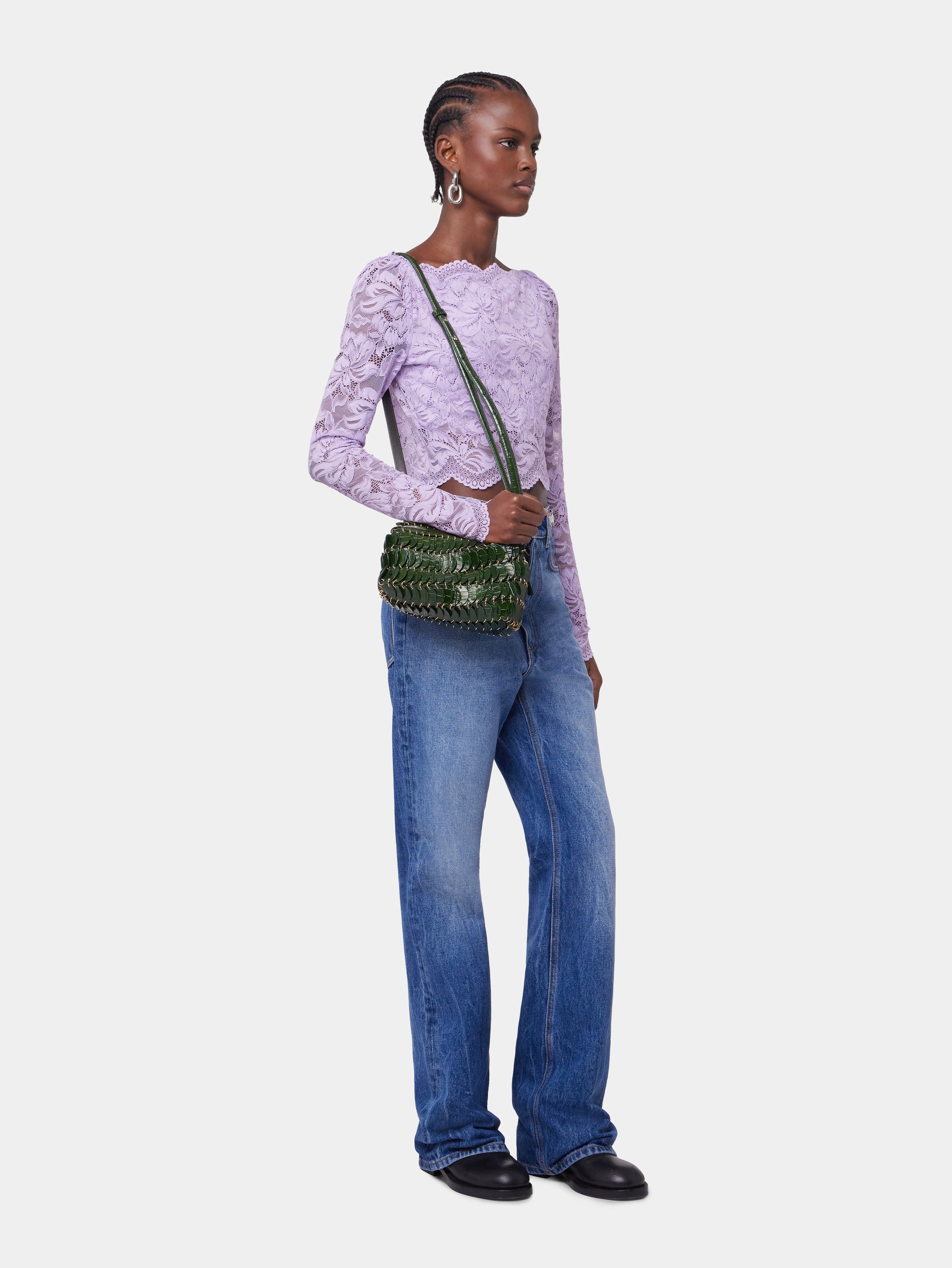 LAVENDER LONG-SLEEVED CROP TOP IN LACE position 5