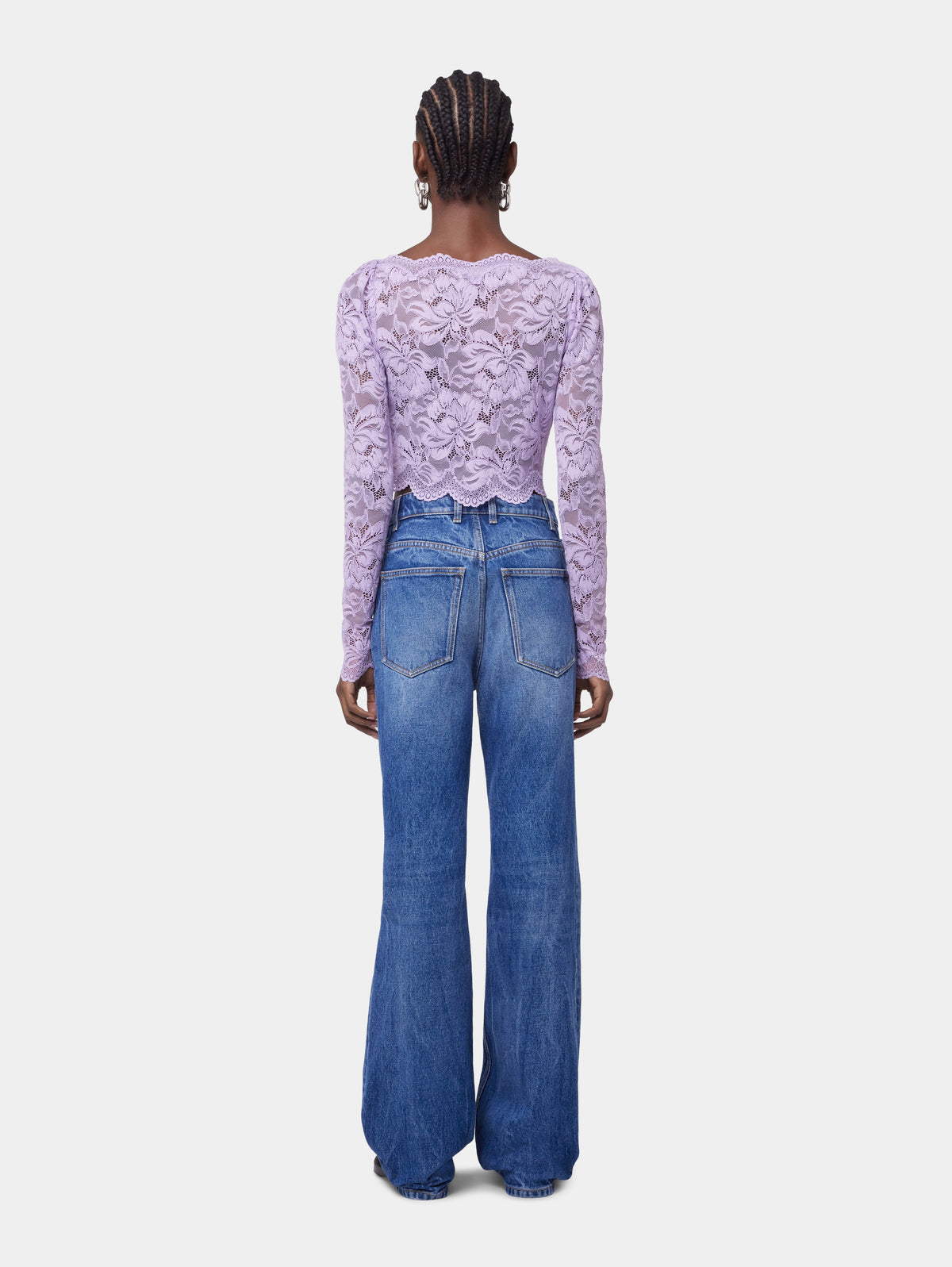 LAVENDER LONG-SLEEVED CROP TOP IN LACE position 6