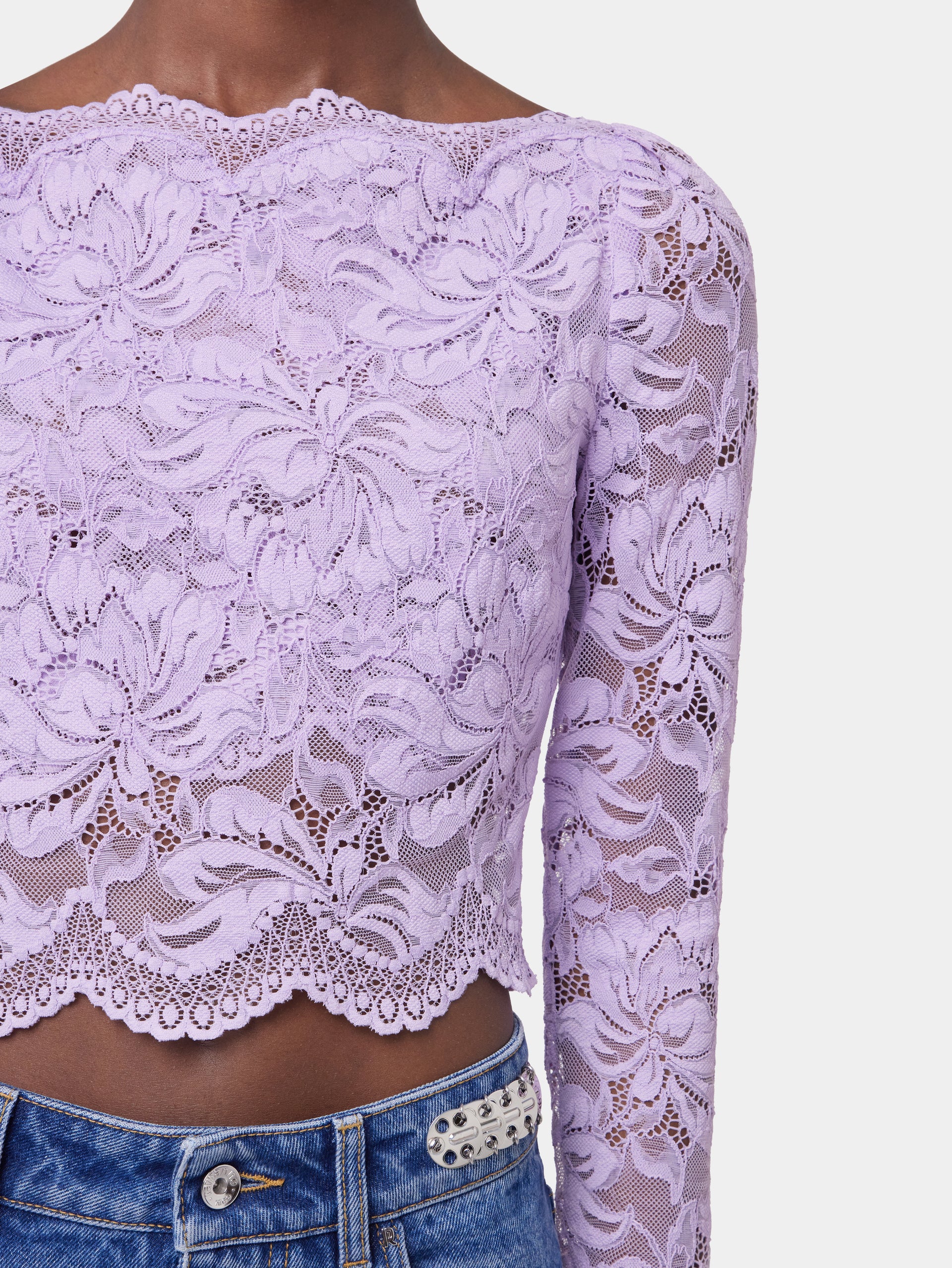 LAVENDER LONG-SLEEVED CROP TOP IN LACE position 3