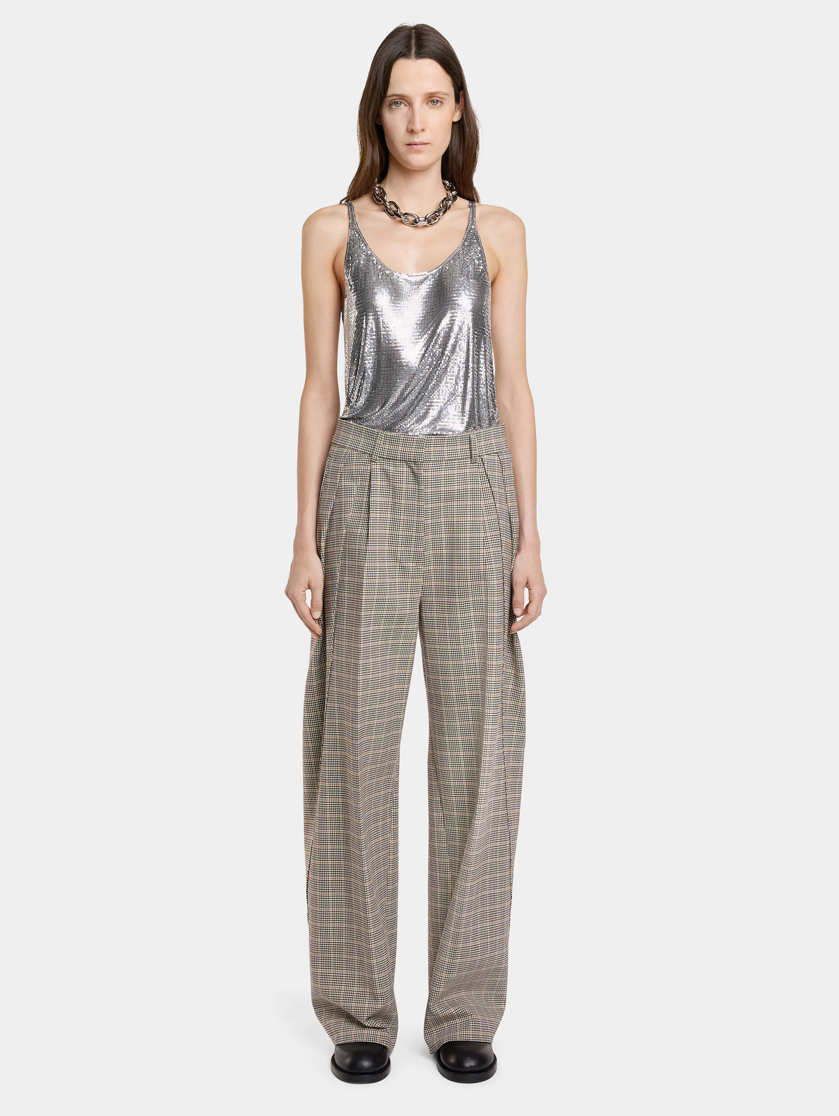 DOUBLE-PLEATED PANTS IN PRINCE OF WALES WOOL