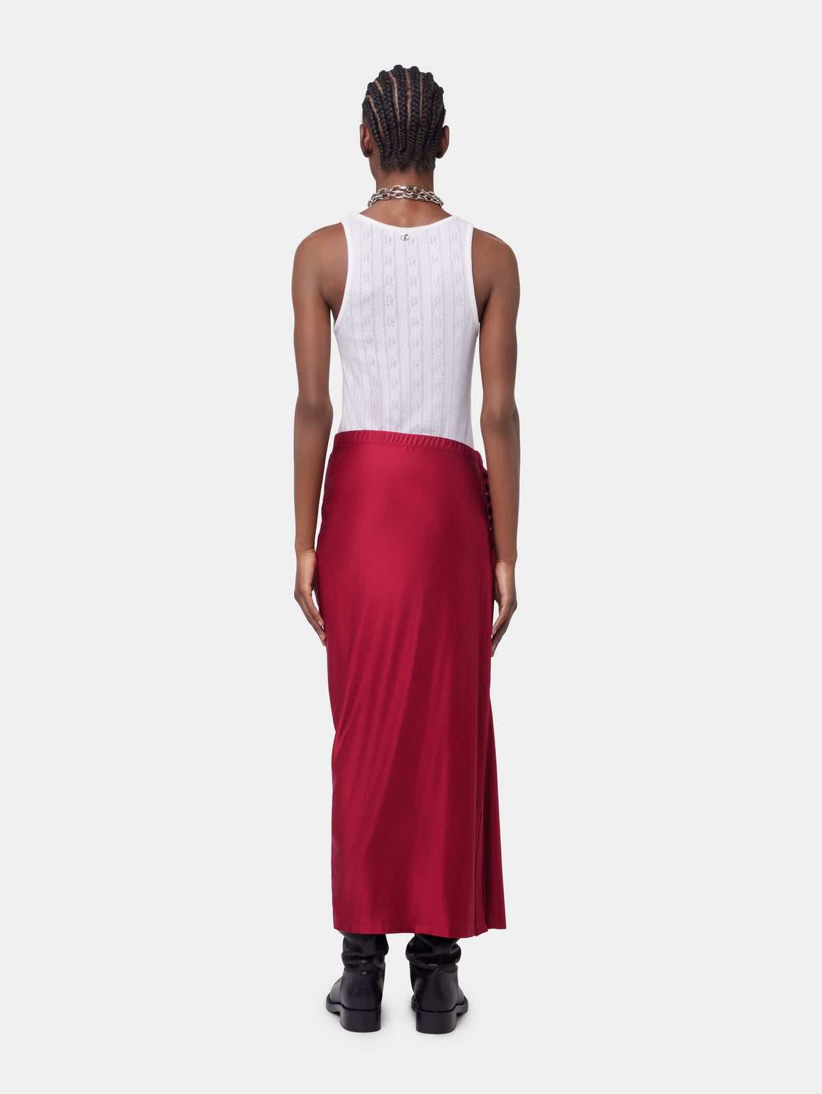 RED LONG DRAPED SKIRT IN JERSEY position 5