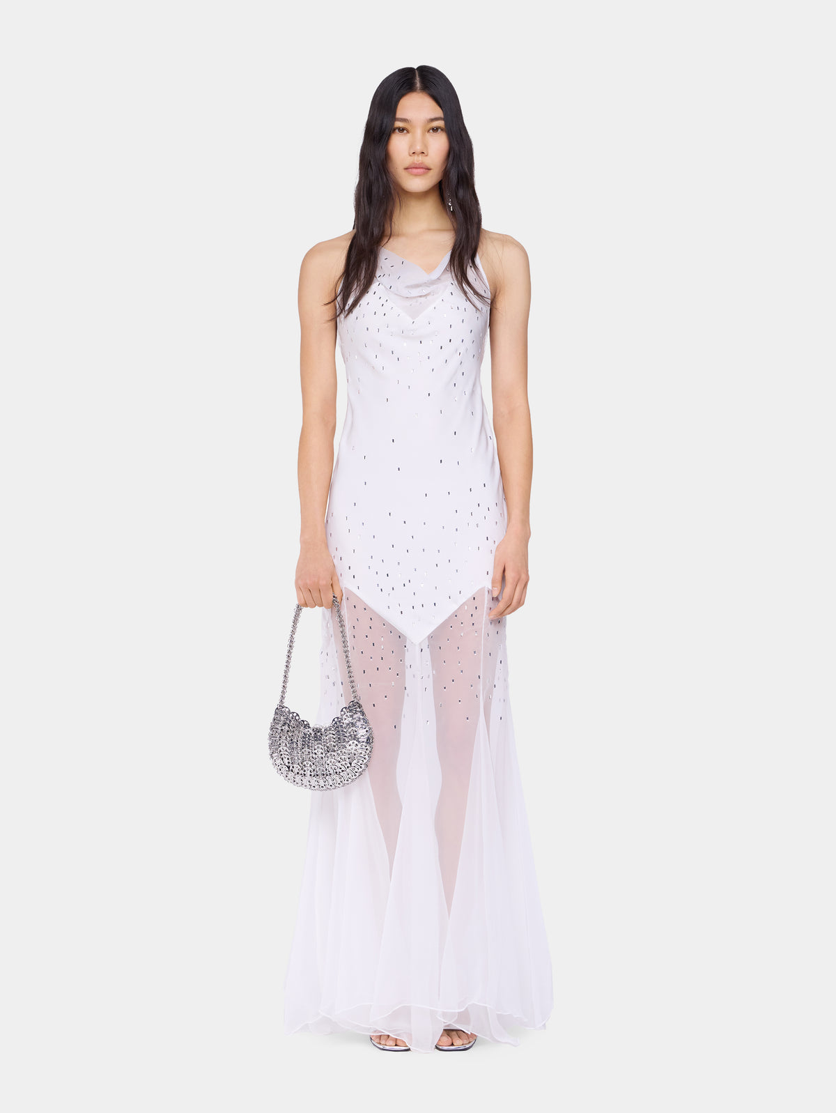 White long dress sleeveless in muslin and satin position 1 - Image 1