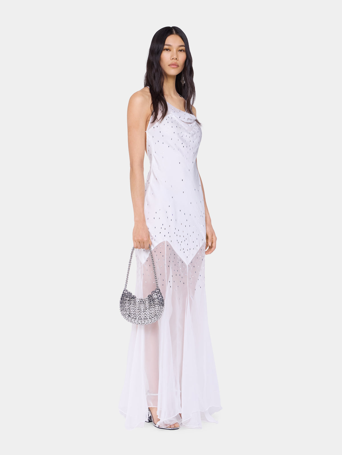 White long dress sleeveless in muslin and satin position 3 - Image 3