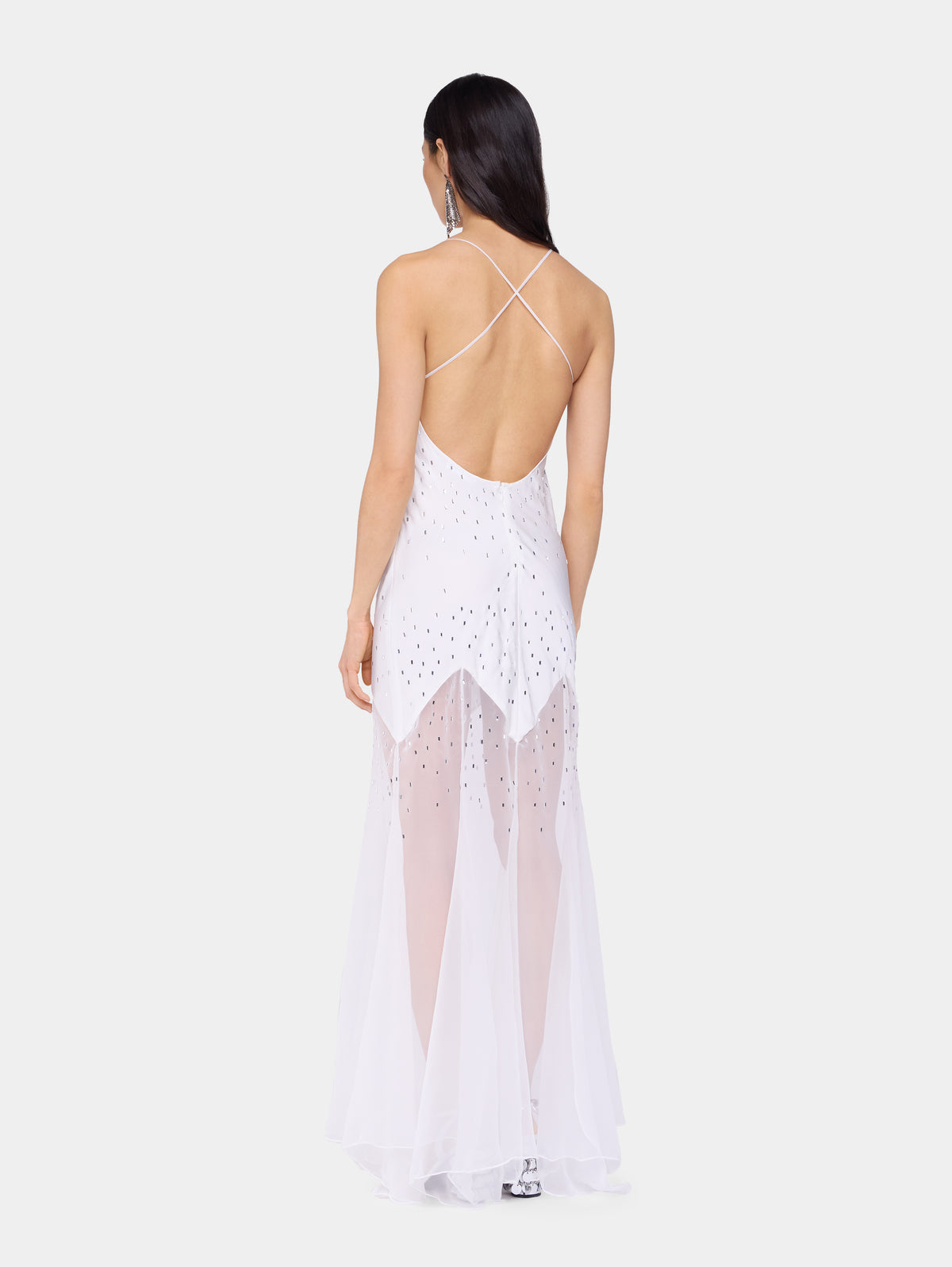White long dress sleeveless in muslin and satin position 5