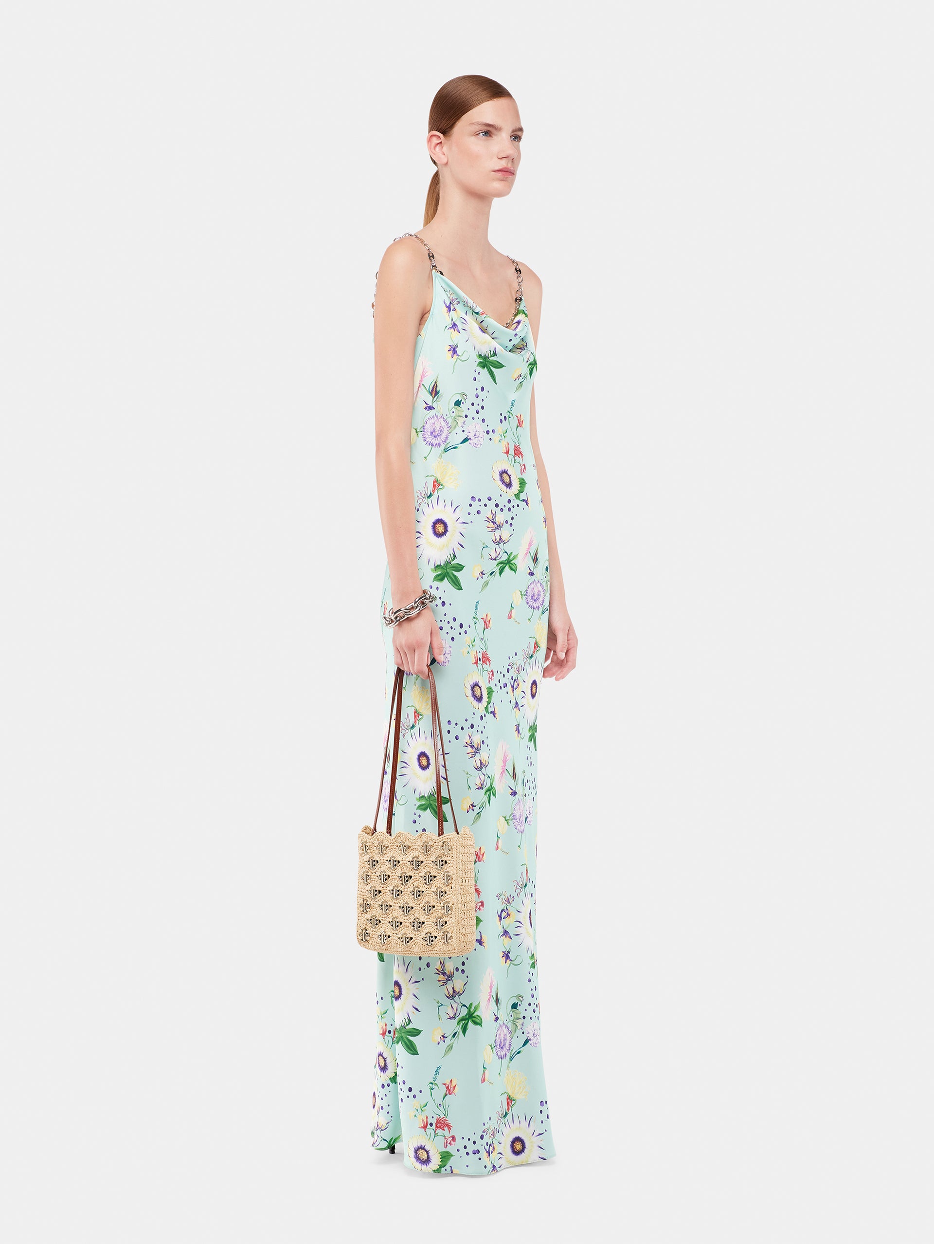 Floral patterned dress with chain details position 3