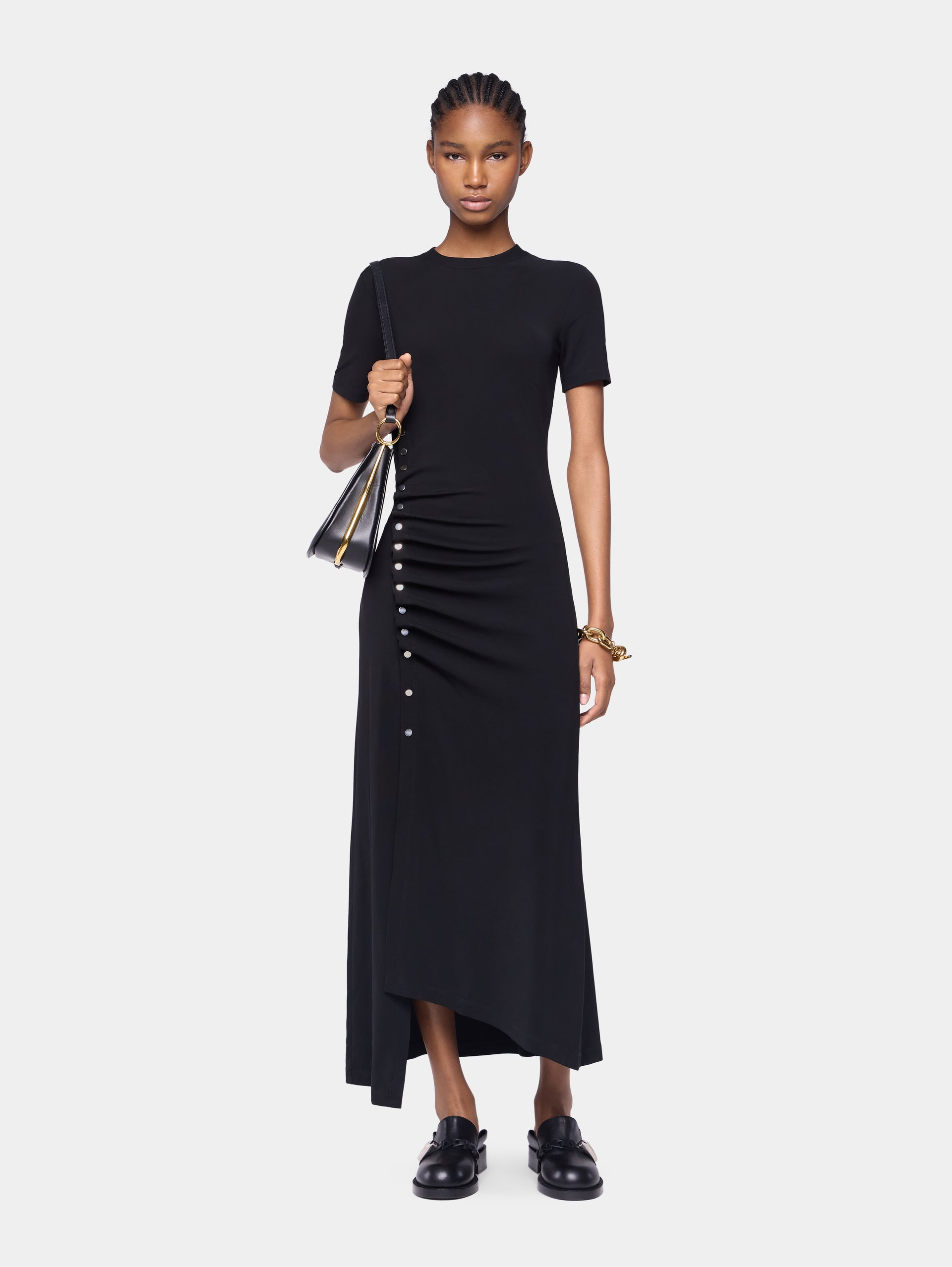 Draped long dress in jersey black position 2