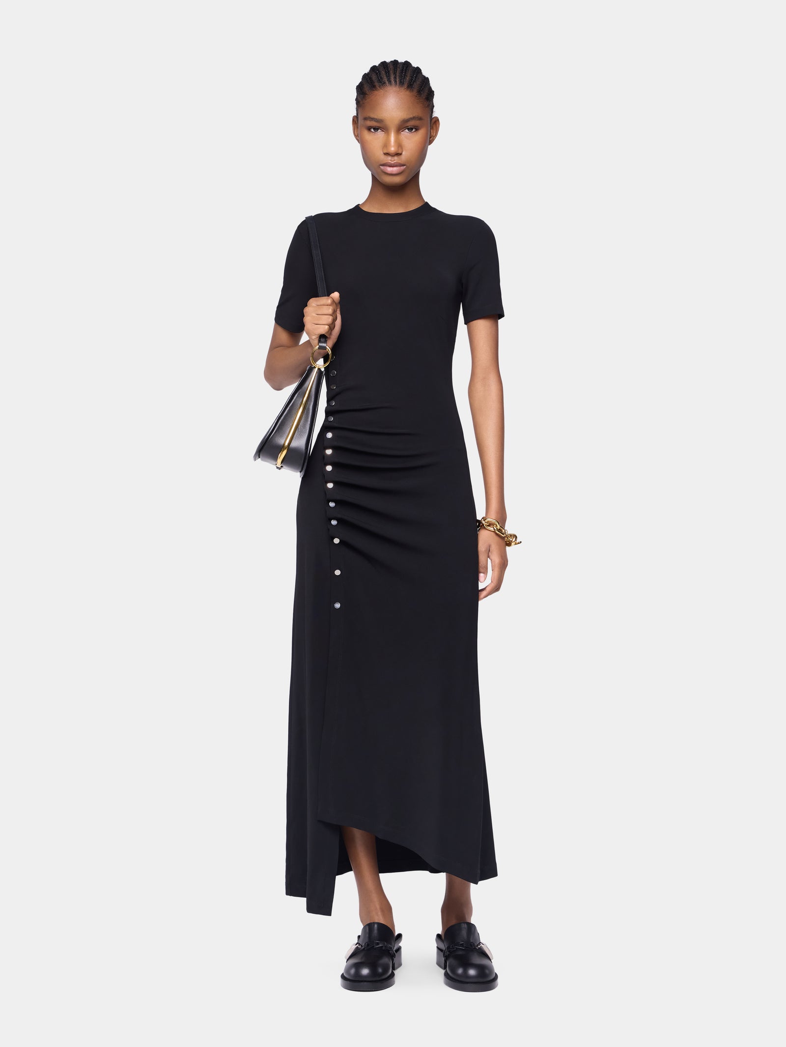 Draped long dress in jersey black position 2 - Image 2