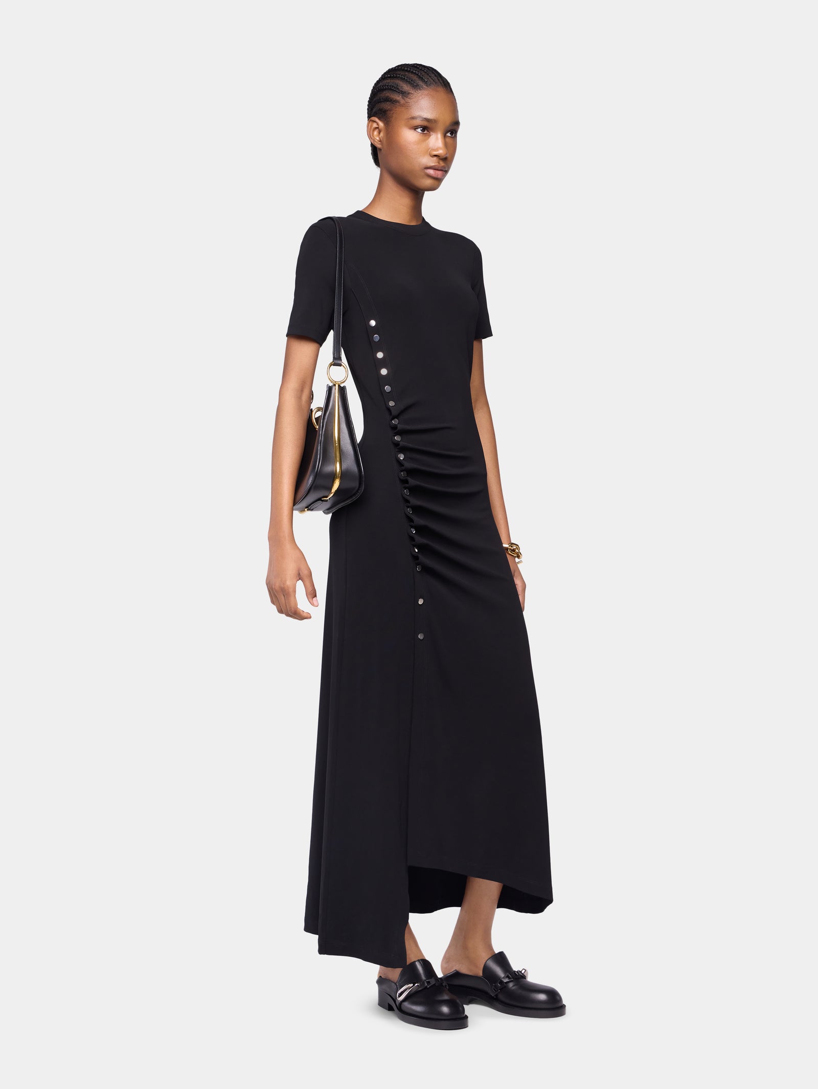 Draped long dress in jersey black position 3 - Image 3