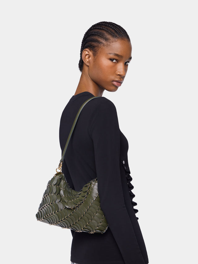 Khaki paco shoulder clutch in calfskin leather - Image 2