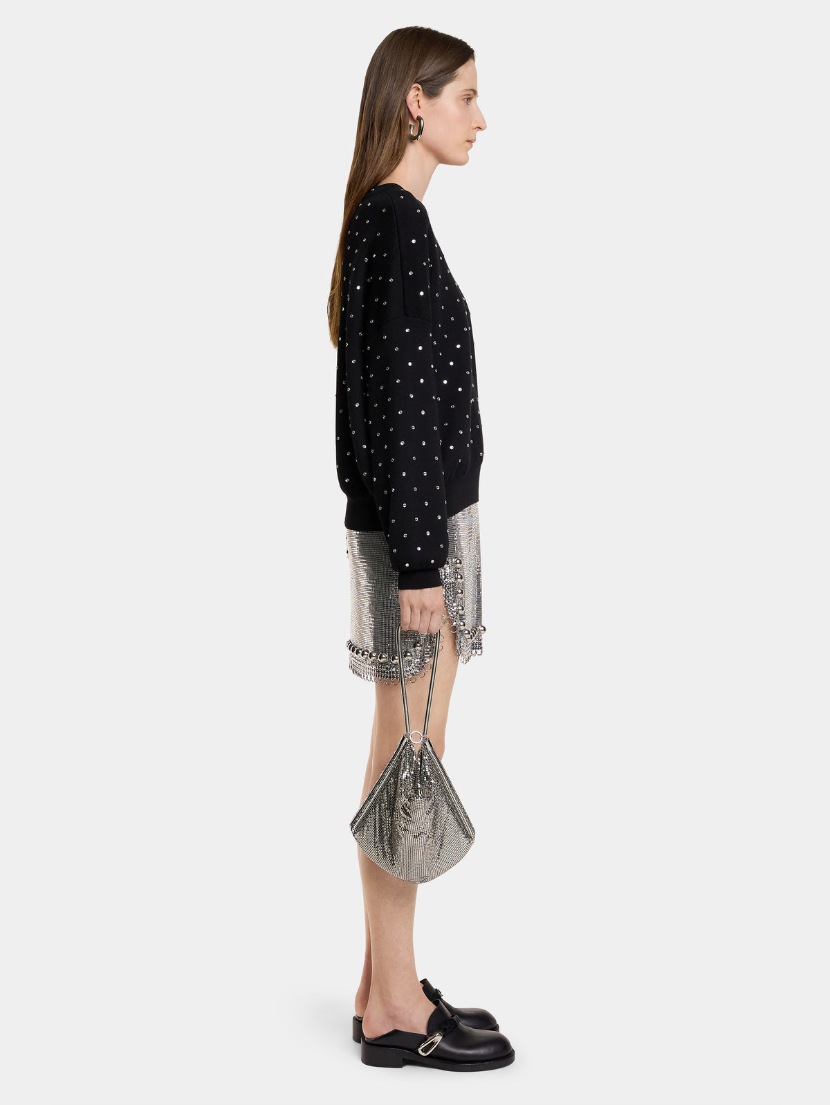 BLACK CRYSTAL-EMBELLISHED SWEATER IN WOOL