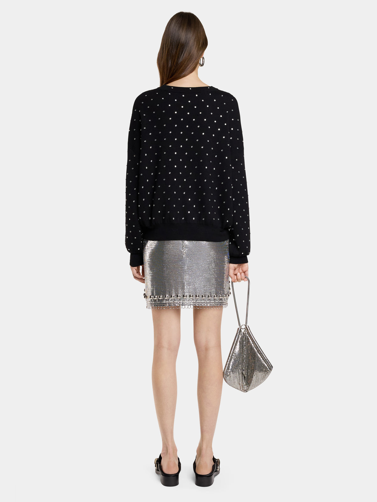 BLACK CRYSTAL-EMBELLISHED SWEATER IN WOOL
