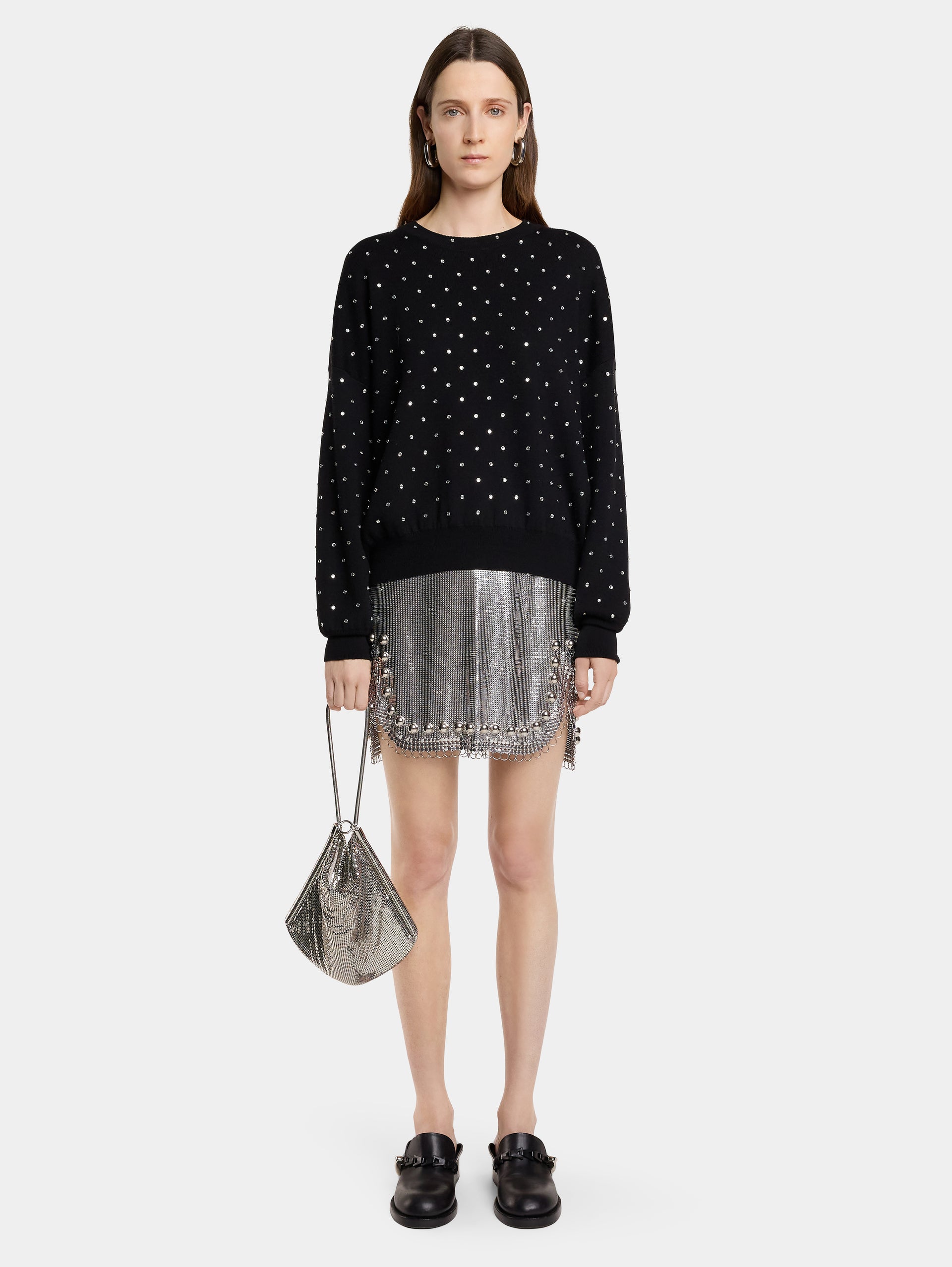 BLACK CRYSTAL-EMBELLISHED SWEATER IN WOOL
