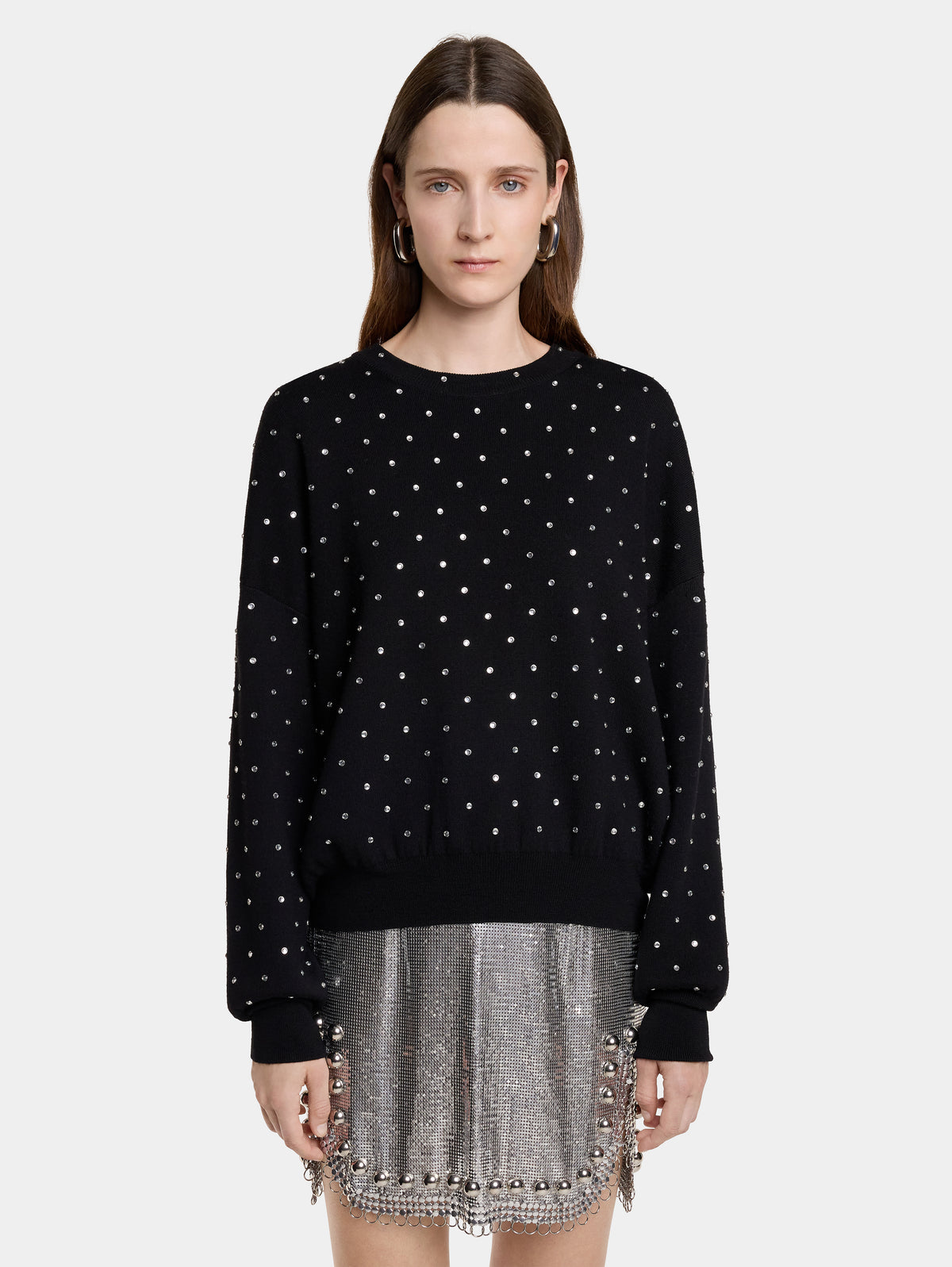 BLACK CRYSTAL-EMBELLISHED SWEATER IN WOOL