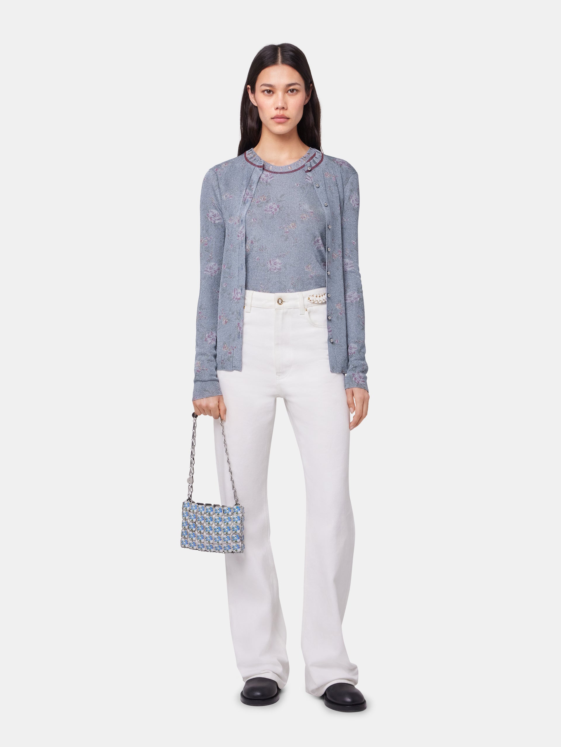 BLUE LONG-SLEEVED CARDIGAN IN LUREX VISCOSE KNIT position 3
