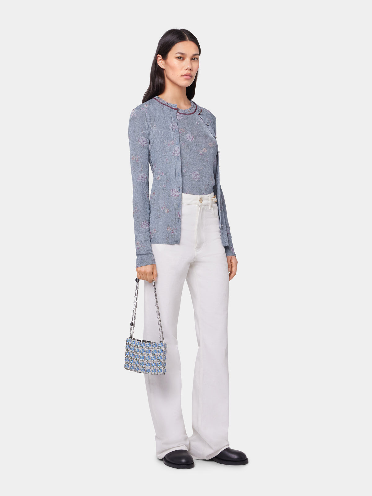 BLUE LONG-SLEEVED CARDIGAN IN LUREX VISCOSE KNIT position 4