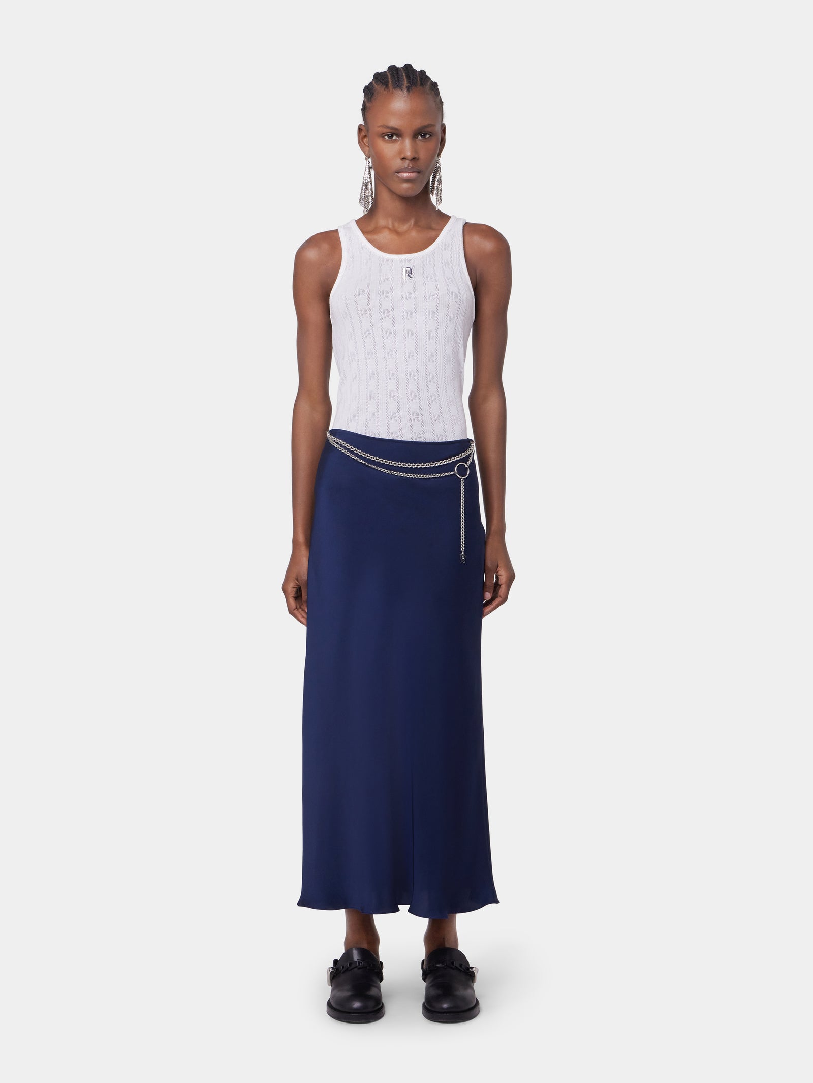 BLUE NAVY LONG SKIRT IN SATIN position 2 - Image 2