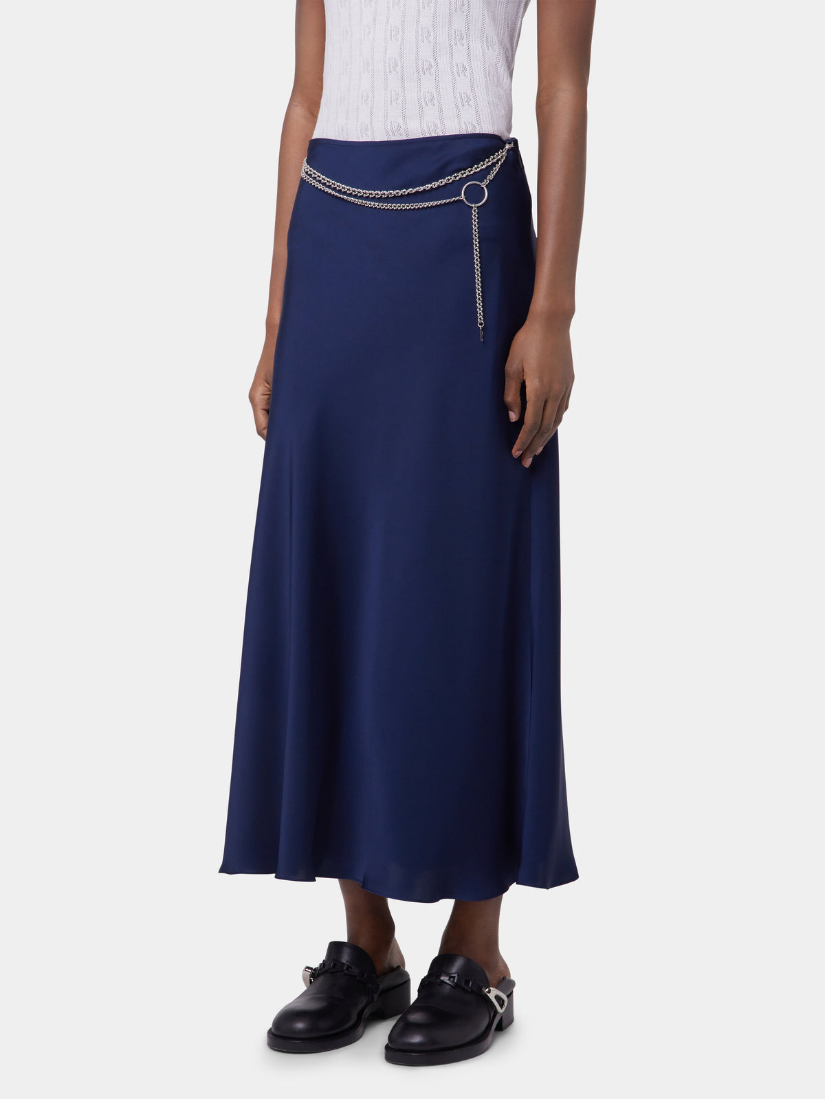 BLUE NAVY LONG SKIRT IN SATIN position 5
