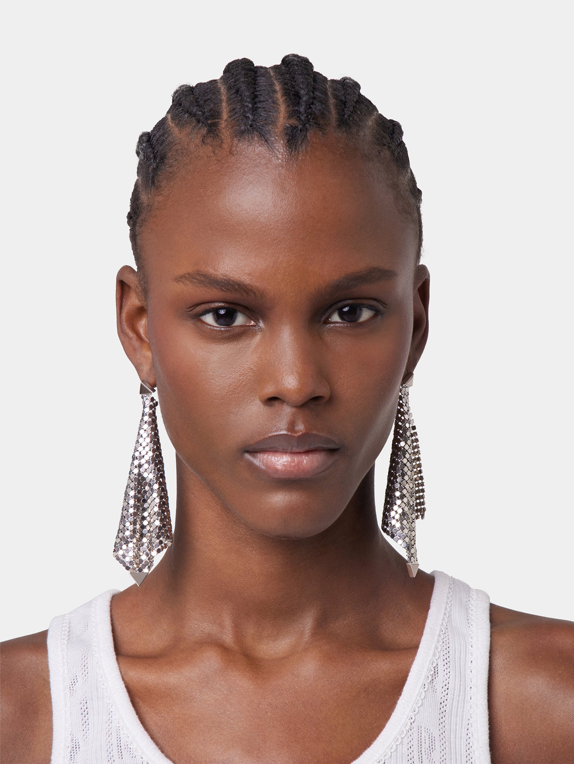 Silver chainmail earrings position 2