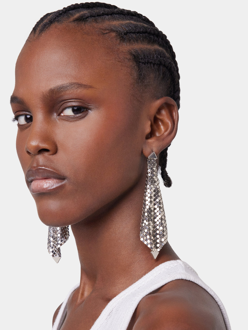 Silver chainmail earrings position 3 - Image 3