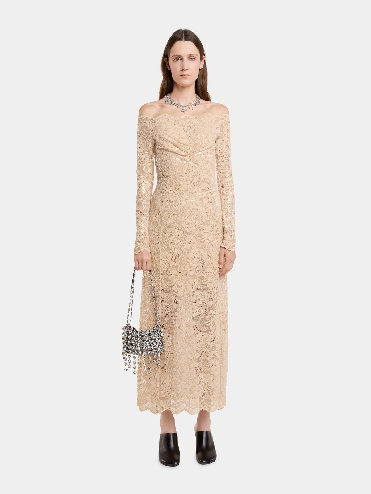 ROBE LONGUE EN DENTELLE à SEQUINS - Image 1