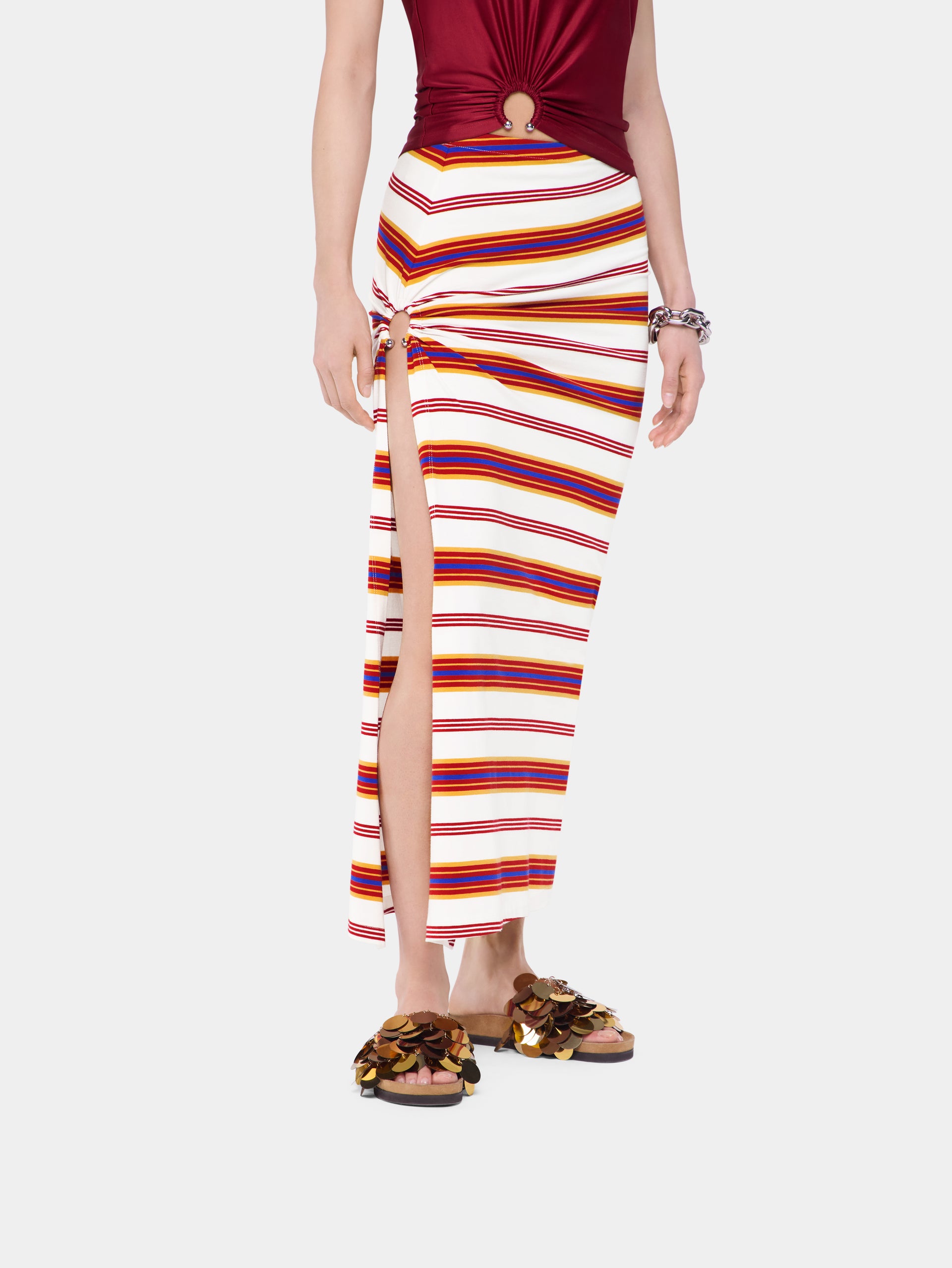 Draped long skirt in jersey position 4
