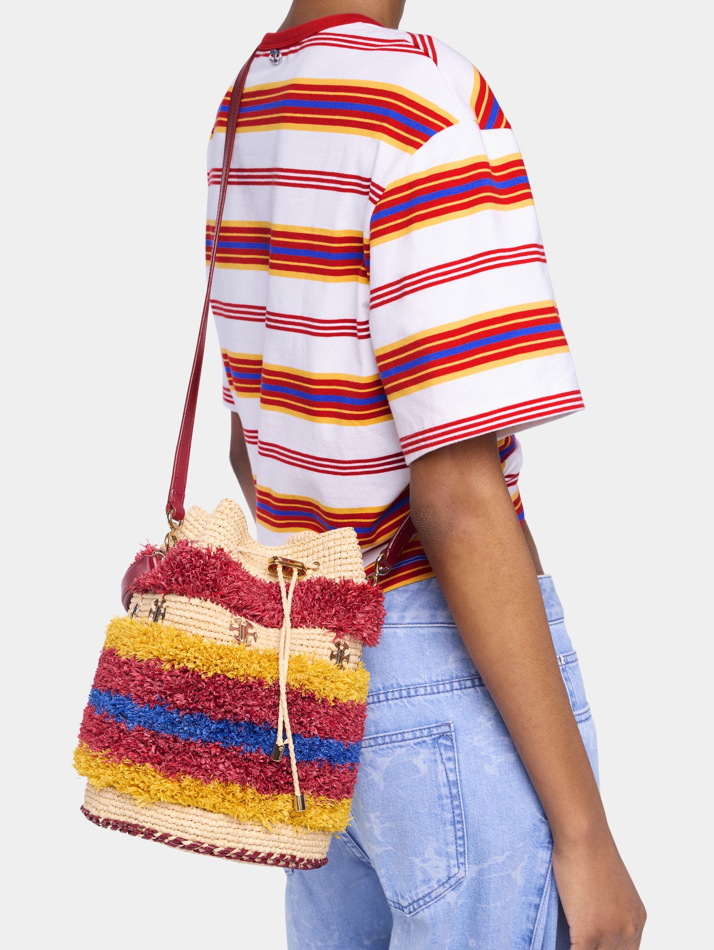 Raffia bucket bag
