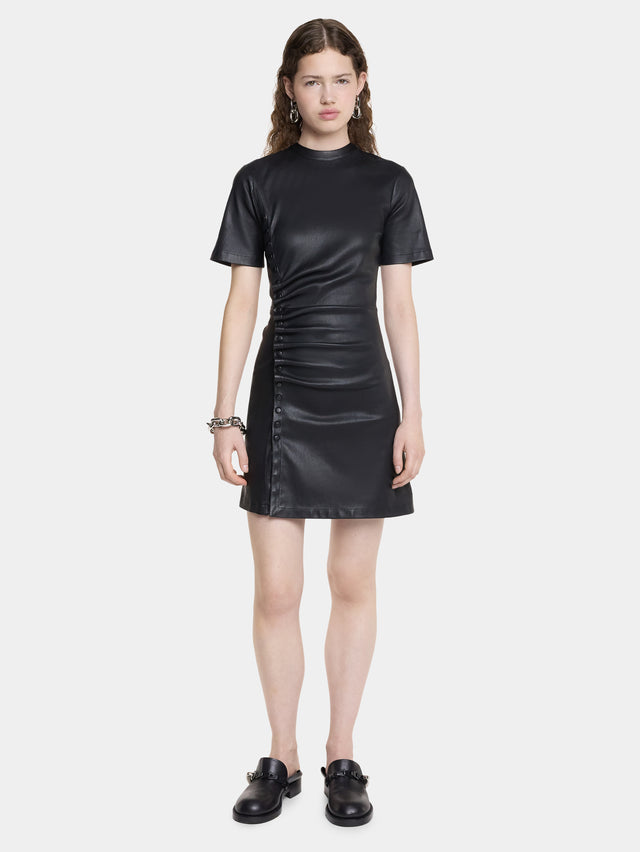 Short gathered dress in lambskin - Image 3