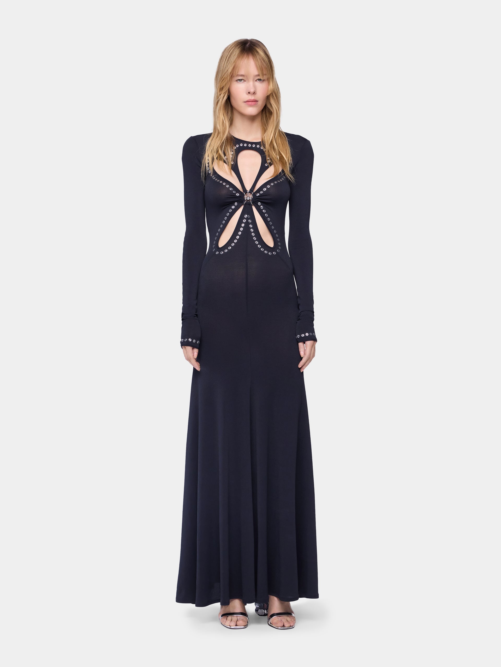 Second-skin long dress in jersey position 1