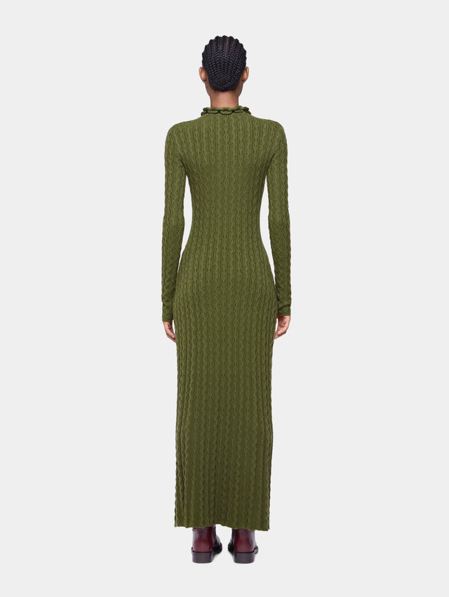 Khaki Long dress in wool - Image 3