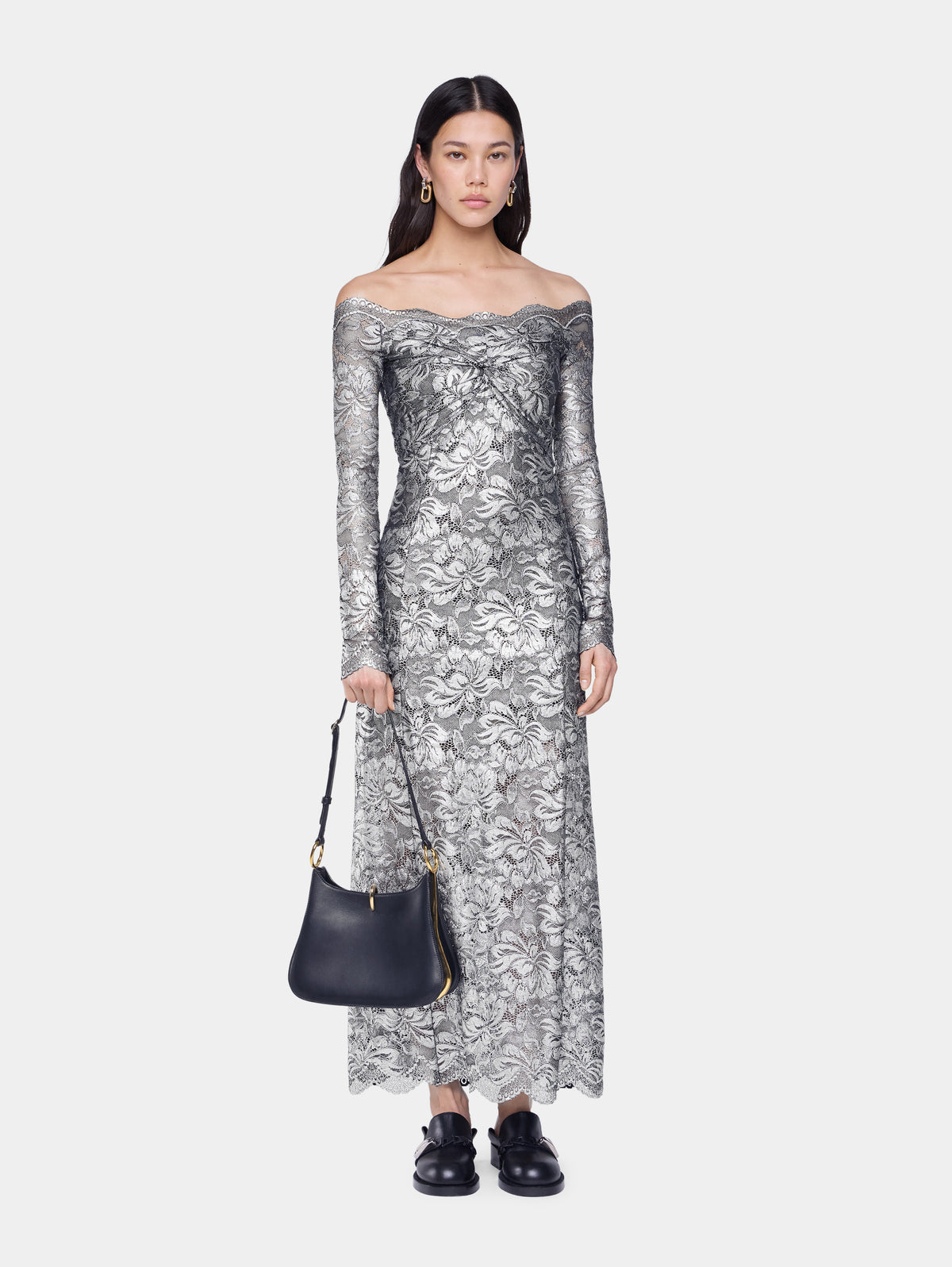 Silver long dress in lace position 1 - Image 1