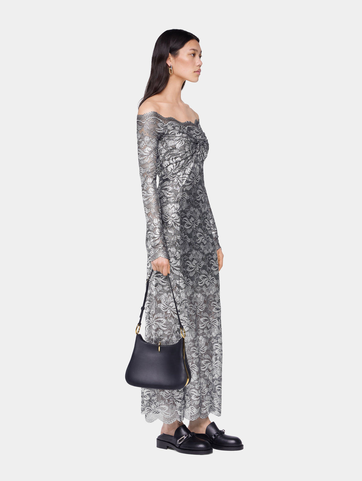 Silver long dress in lace position 2