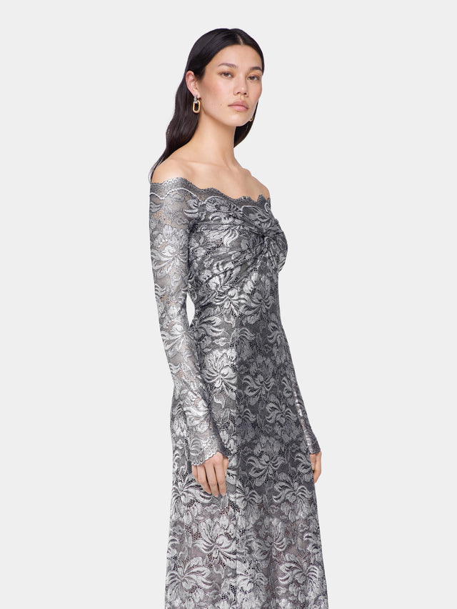 Silver long dress in lace - Image 3