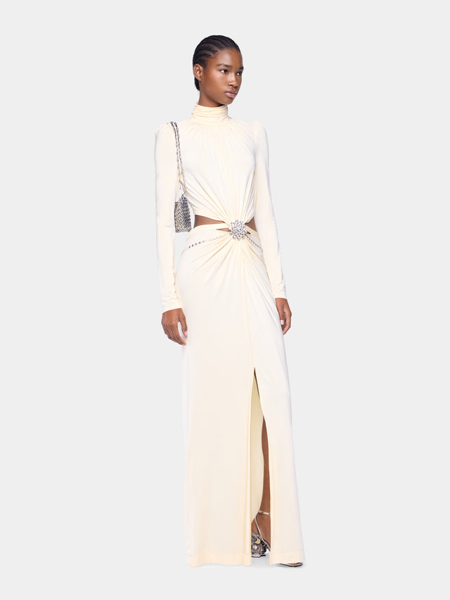 Cream long dress in jersey - Image 3