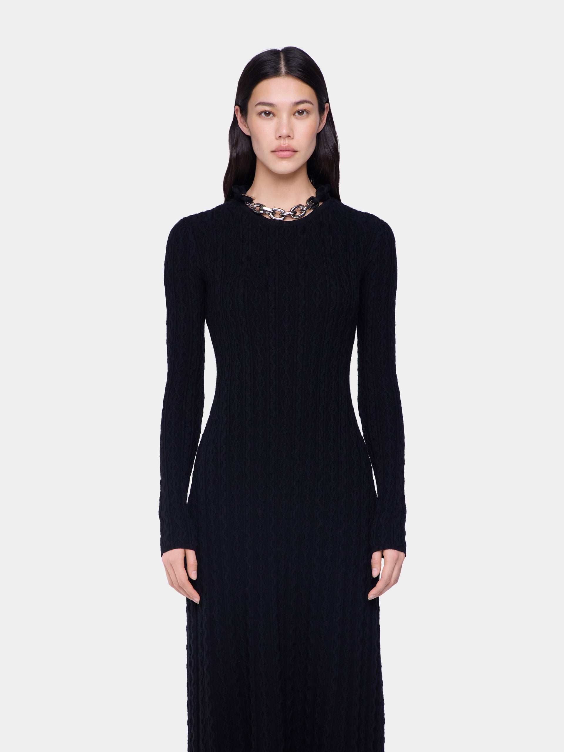 Black long dress in wool position 4