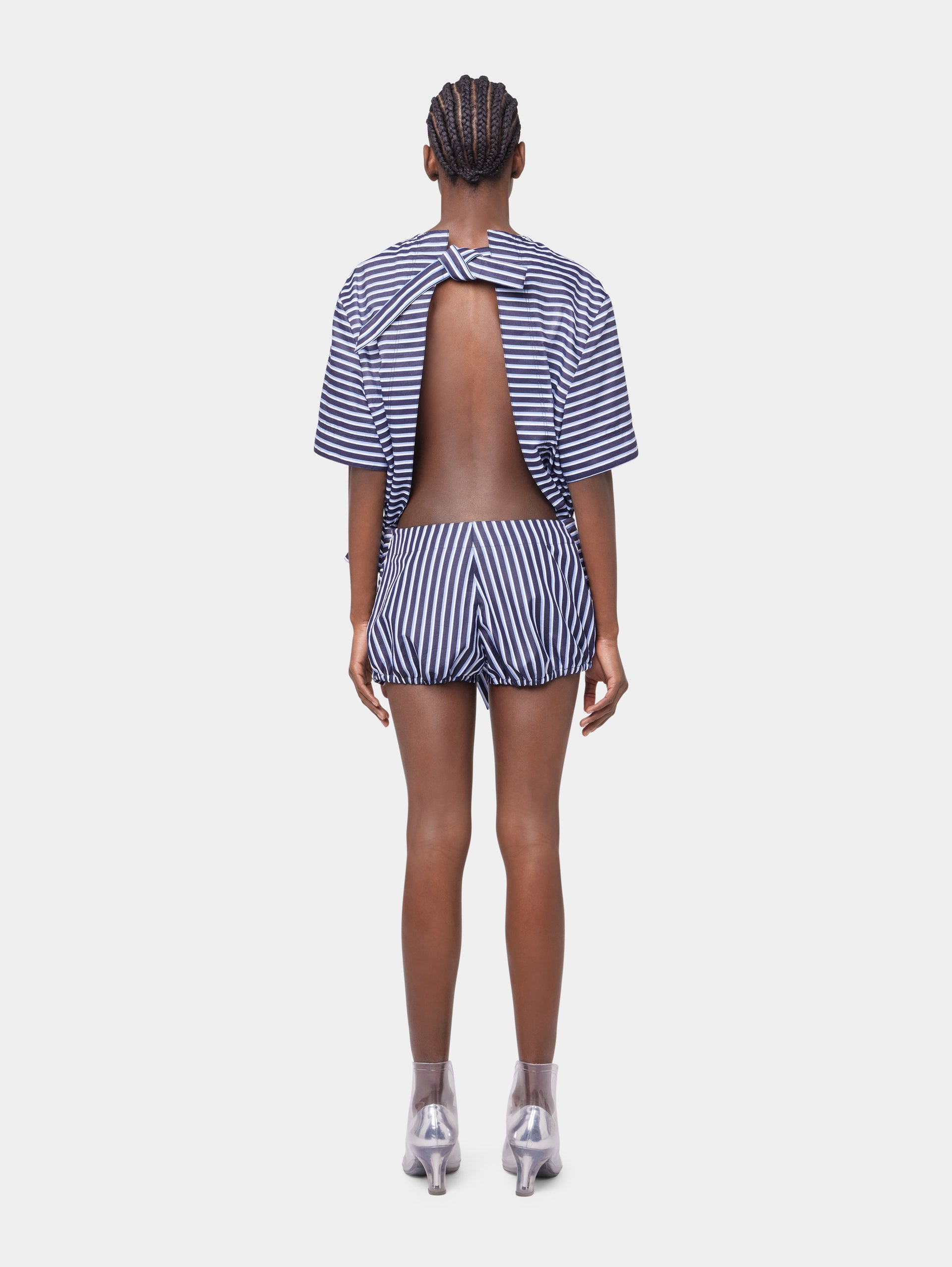 STRIPED WHITE AND BLUE EMBROIDERED TEE-SHIRT IN COTTON POPLIN position 5