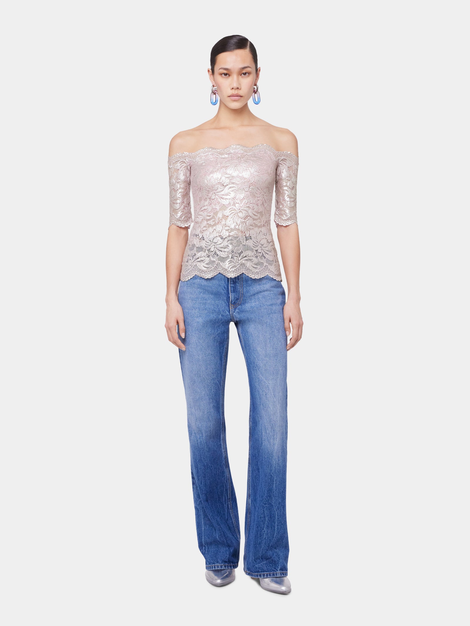 LIGHT PINK TOP IN LACE WITH SILVER INDUCTION position 2 - Image 2