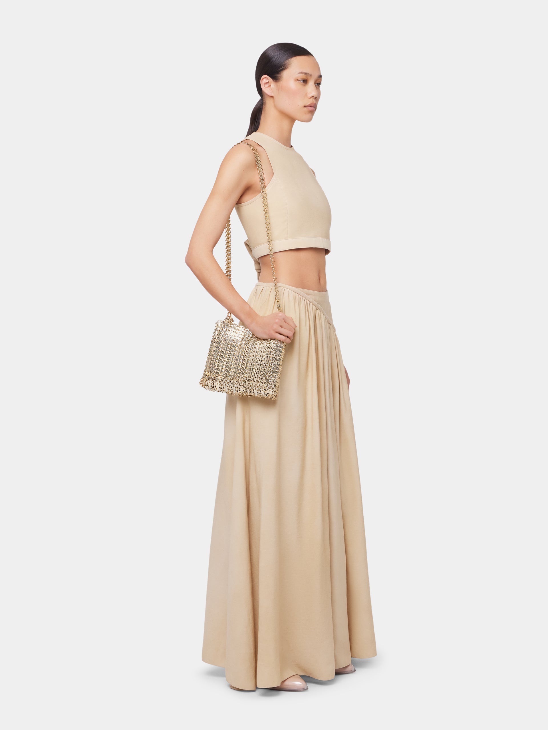 OCHRE CROP TOP IN VISCOSE TWILL position 4